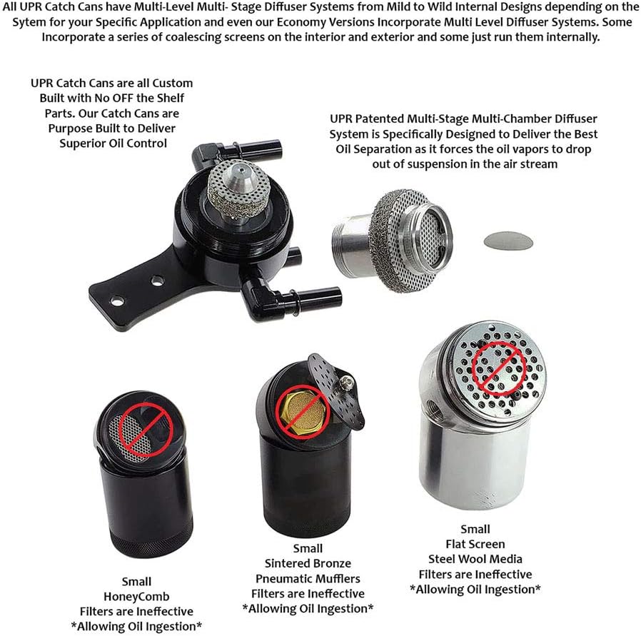 UPR Oil Catch Can Kit Fits F150 - Full Plug n Play - Fits Eco 2.7 3.5 5.0 6.2 Engines - Aluminum Fittings - Continental Insta-Grip Braided Hoses