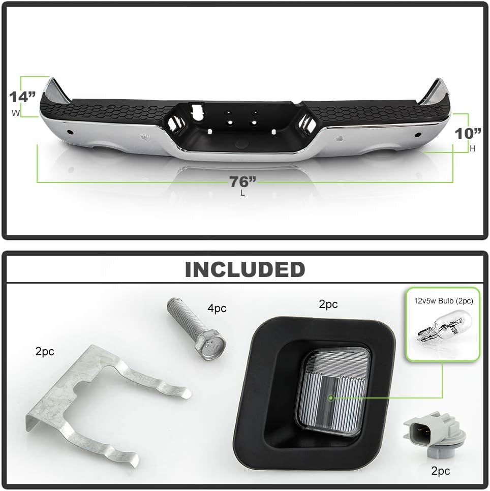 ACANII - For 2009-2018 Dodge Ram 1500 w/Dual Exhaust & Sensor Holes Only Chrome Steel Rear Step Bumper Complete Assembly