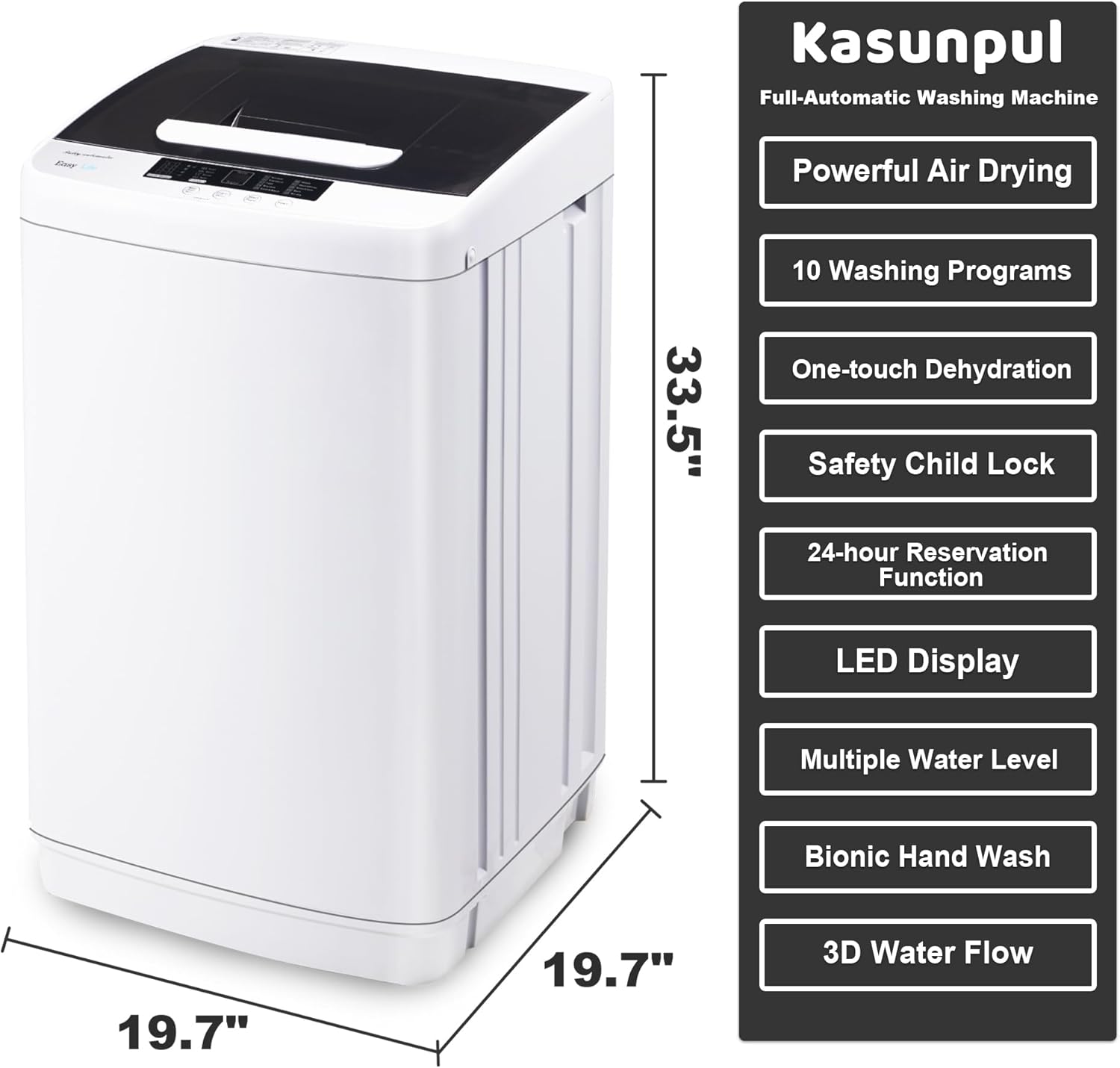 1.34 Cu.Ft Full Automatic Washer and Dryer Combo with Drain Pump, Portable Washing Machine, 10 Wash Program, LED Display, Compact Laundry Washer Spinner for Apartment RV Dorm