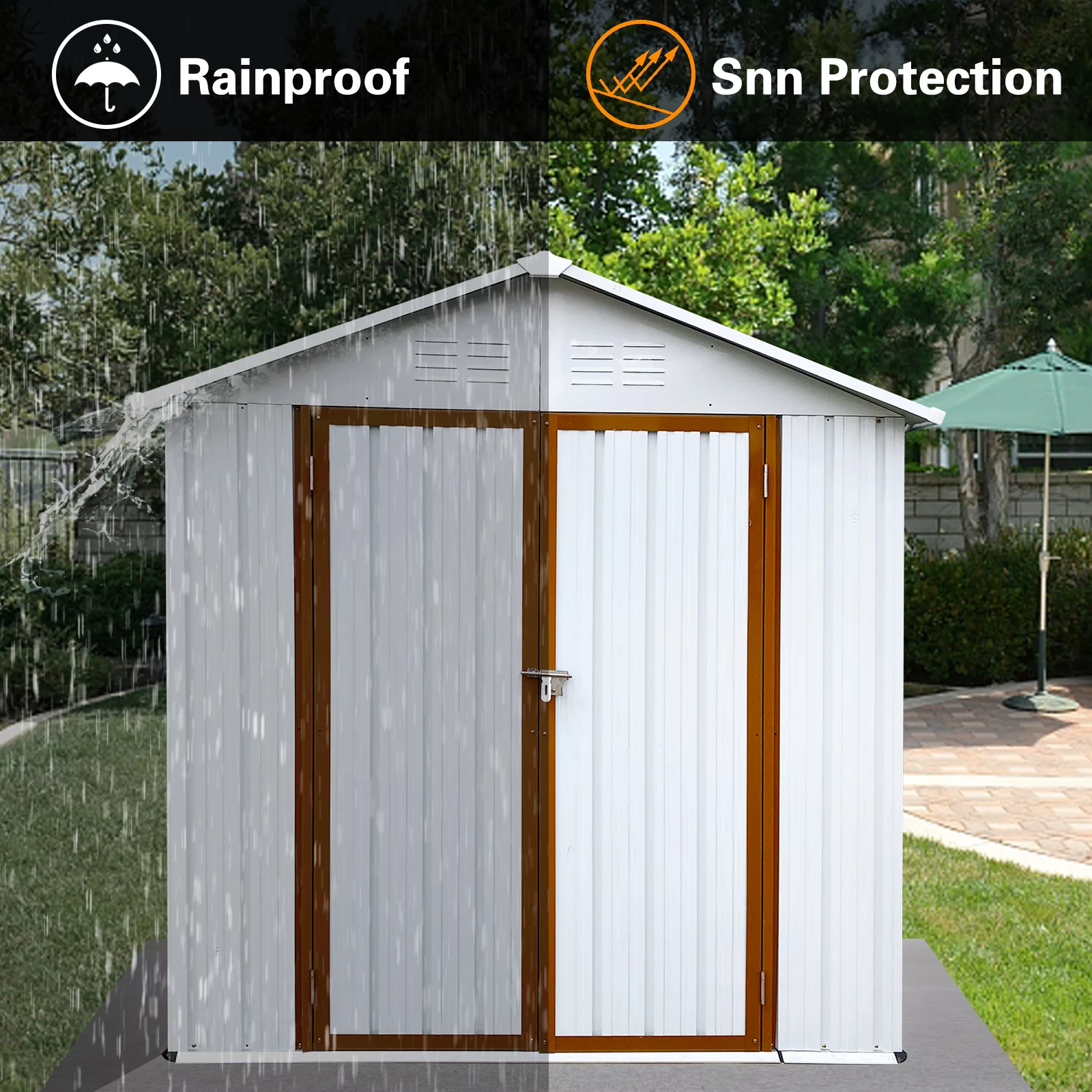 6 x 4 ft Sheds and Outdoor Storage, Metal Storage Shed with Sliding Roof and Lockable Door for Garden Tools, Bike and Garbage Can, Waterproof Outdoor Storage Cabinet, White