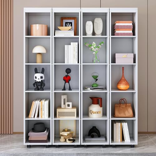 KLMM Wooden Murphy Bed Wall Bed with 2 Wardrobe and Storage Shelf,Foldable Platform Bedframe for Guest-Room Bedroom Study Office Use (White#E, Full)