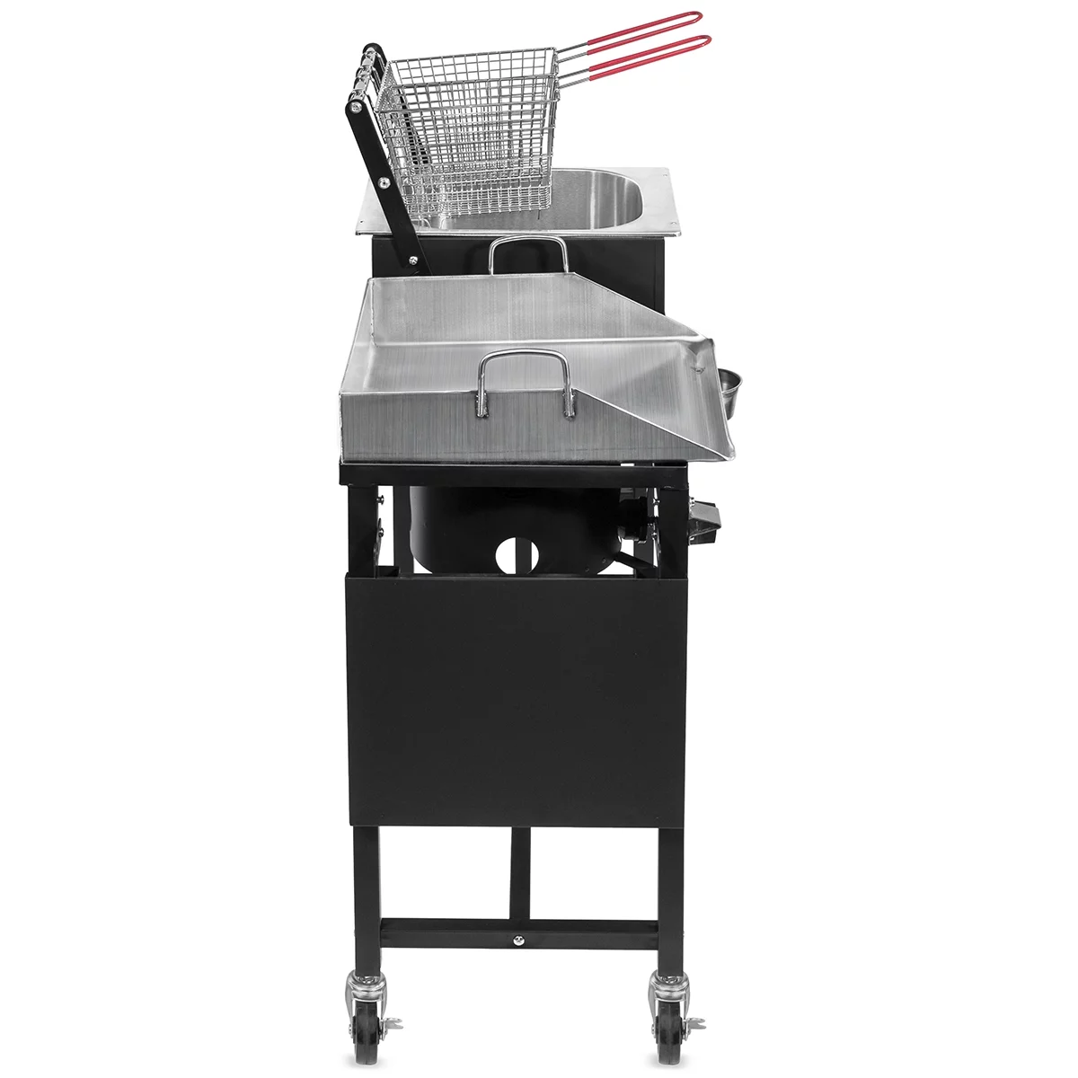 Barton 58,000 BTU Outdoor Gas Propane Double Burner Stove Cook Station Flat Top Griddle & Deep Fryer BBQ Grill Camp Side Table