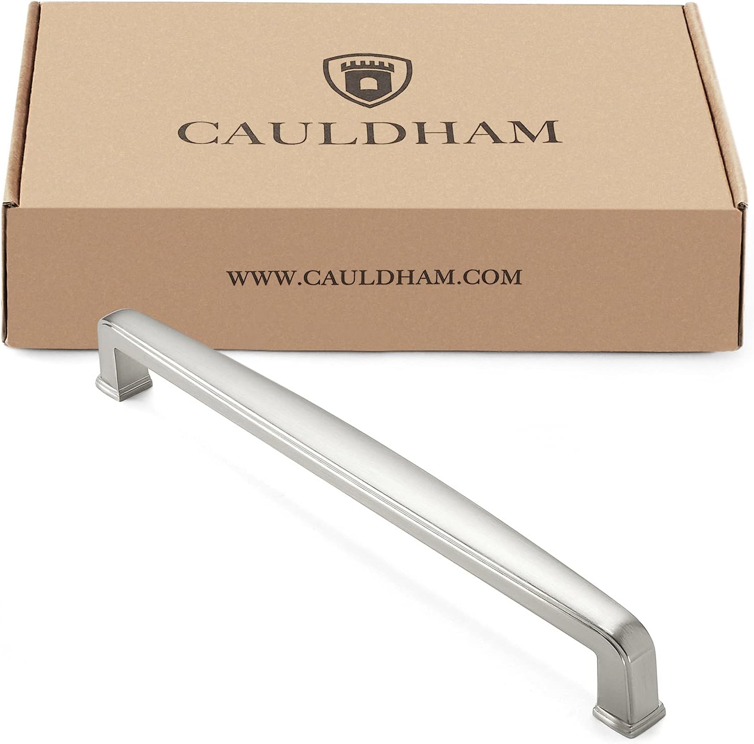 Cauldham 10 Pack Solid Kitchen Cabinet Handles (7-1/2 Hole Centers) - Drawer/Door Hardware - Style T765 - Satin Nickel