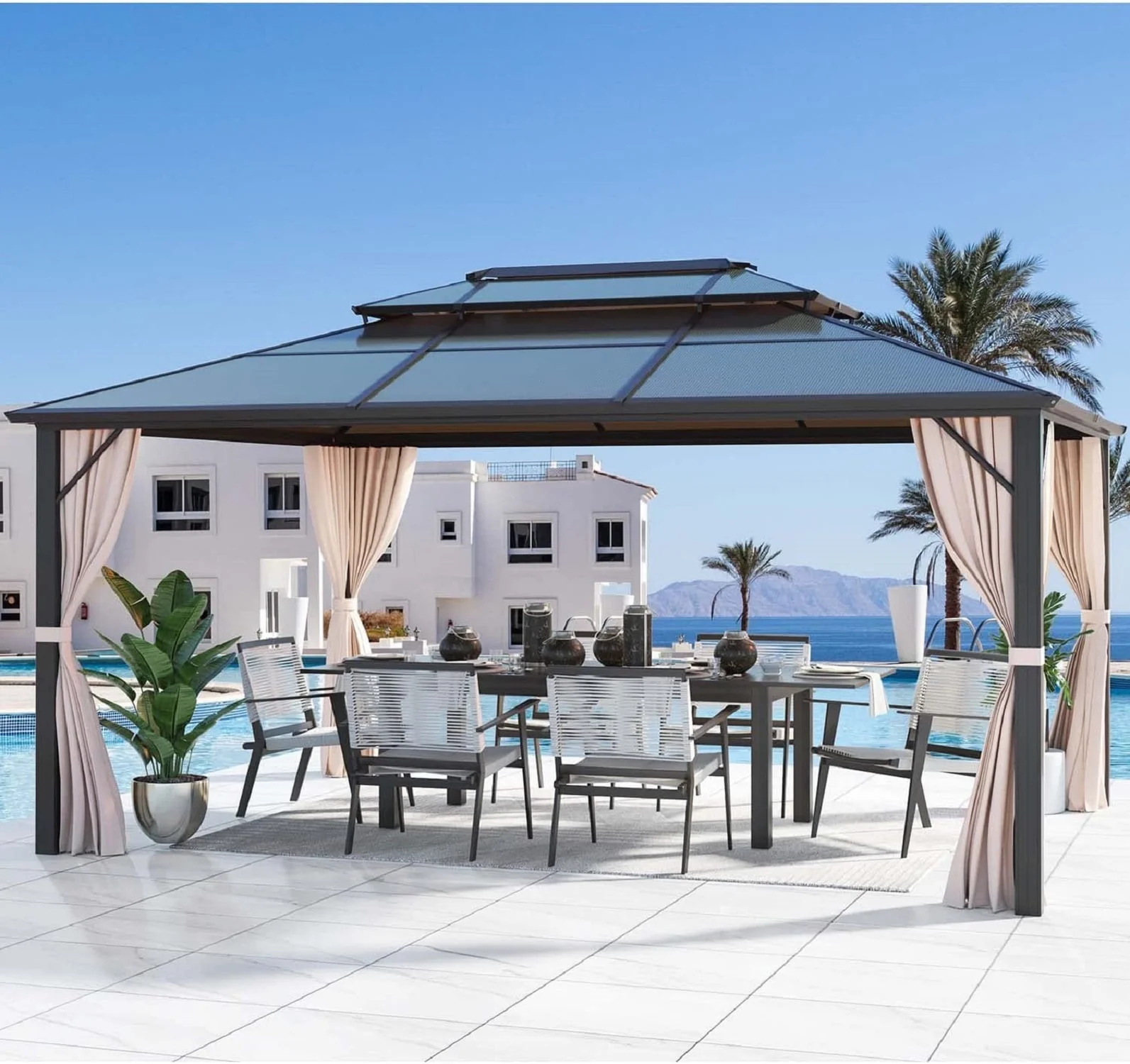 Hommow 10' x 13' Outdoor Hardtop Gazebo, Sun Roof Patio Gazebo with Aluminum Frame
