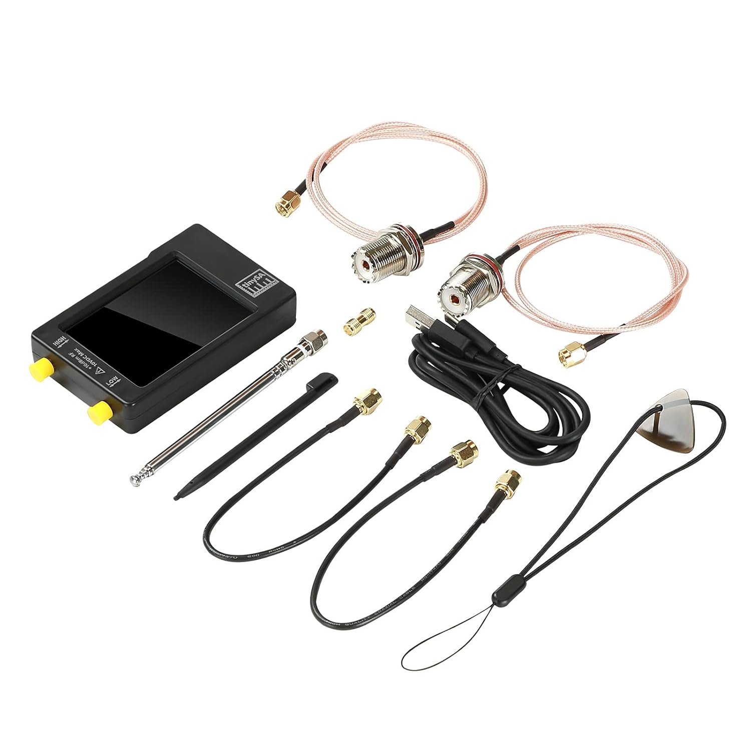 Portable TinySA Spectrum Analyzer, SEESII Upgraded V0.3.1 Tiny Frequency Analyzer with Antenna SMA Male to UHF Female Cables, 100kHz to 960MHz MF/HF/VHF UHF Input, 2.8'' Touchscreen Signal Generator