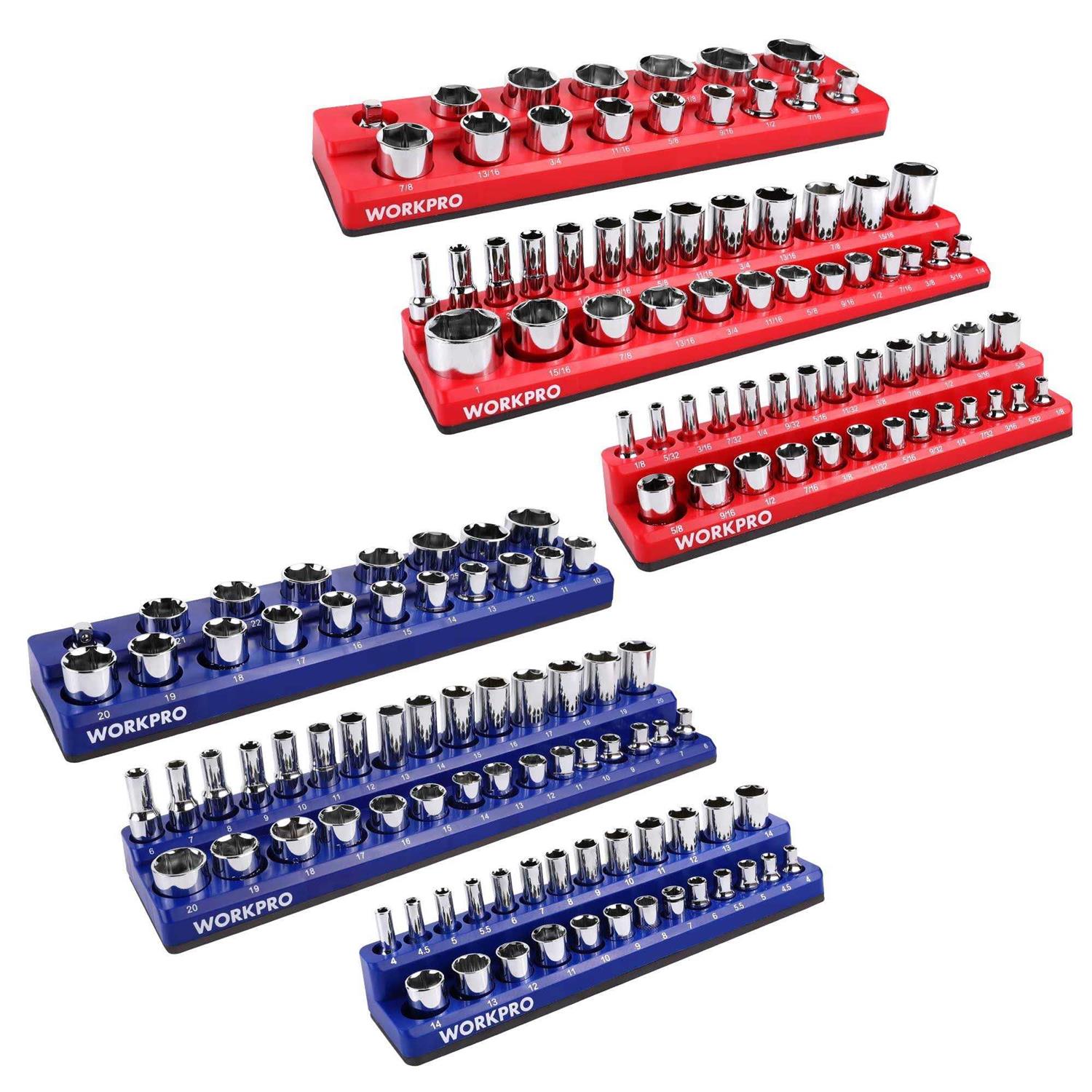WORKPRO Magnetic Socket Organizer Set 6-Piece Socket Holder Set Includes 1/4 - Shop Hardware Tools Online Store