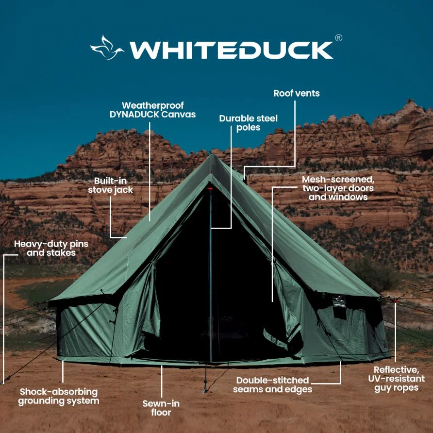 WHITEDUCK Regatta Canvas Bell Tent w/Stove Jack, Sandstone Beige, 13', Water Repellent 4-Season Camp