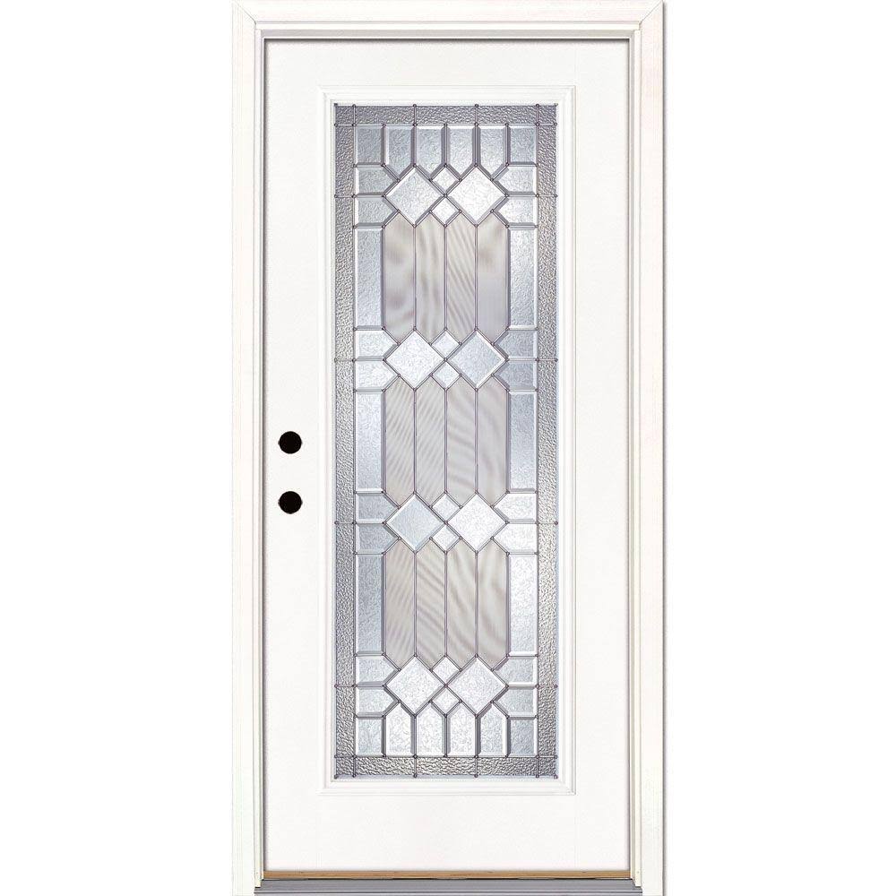 Feather River Doors 33.5 in. x 81.625 in. Mission Pointe Zinc Full Lite Unfinished Smooth Right-Hand Inswing Fiberglass Prehung