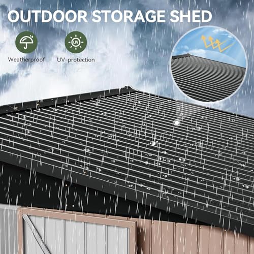 Aoxun 10 x 12FT Outdoor Storage Shed with Double Hinged Large Door Utility Garden Shed with Lockable Door & Sloped Roof Metal Sheds Outdoor Storage for Garden, Backyard, Patio and Backyard, Brown