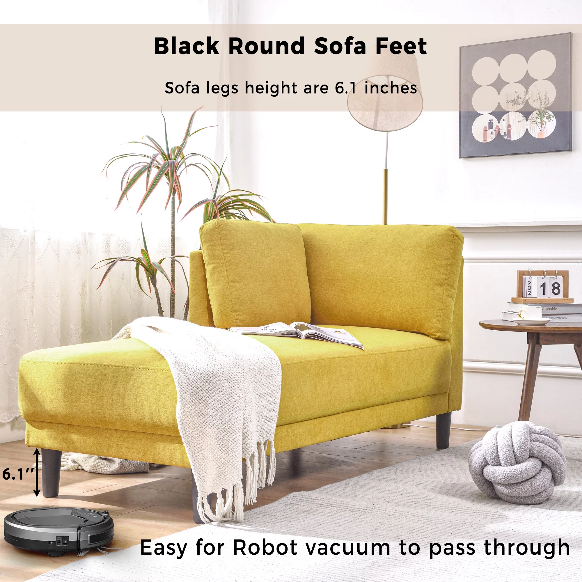Yellow Chaise Lounge Chairs Indoor Furniture with Arms Couch for Living Room