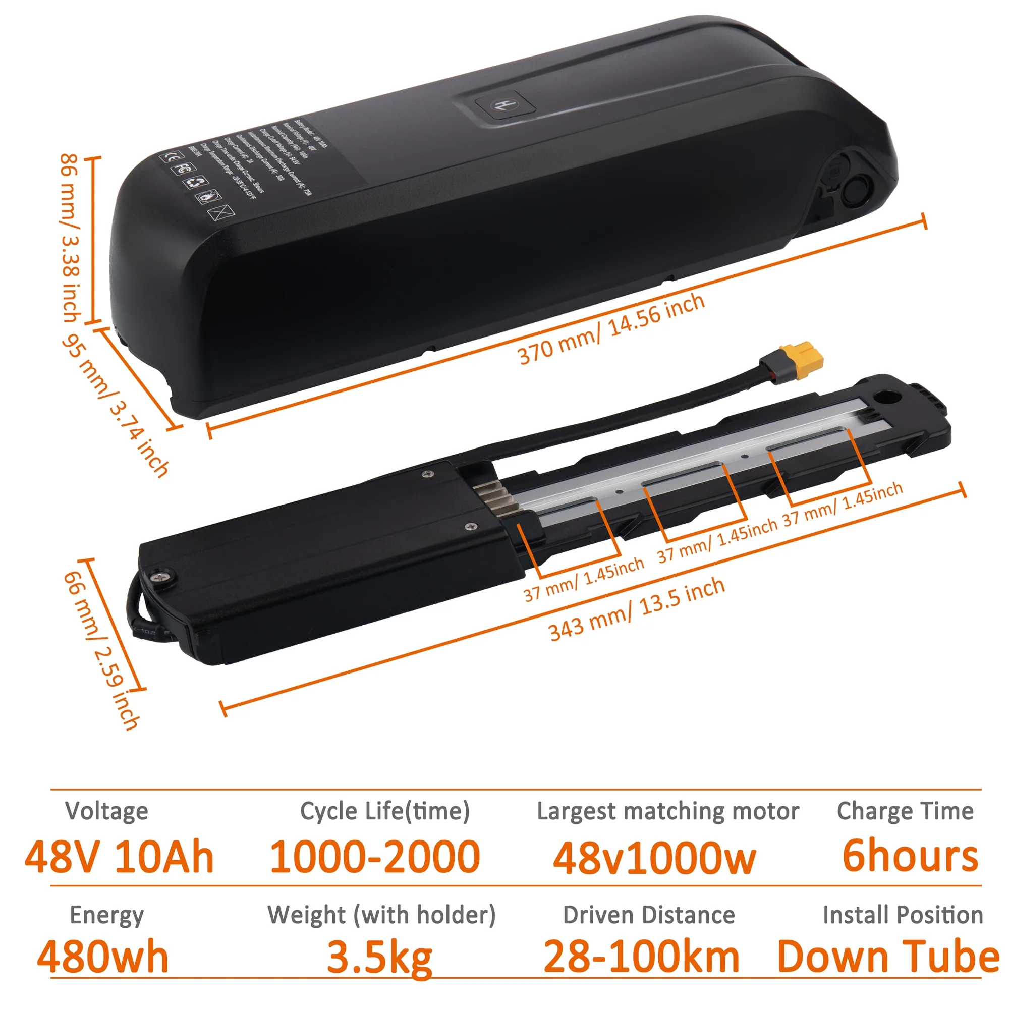 YxYhCool Ebike Battery 48V 10Ah Lithium Battery with Charger 48V Battery for Electric Bike Tricycle