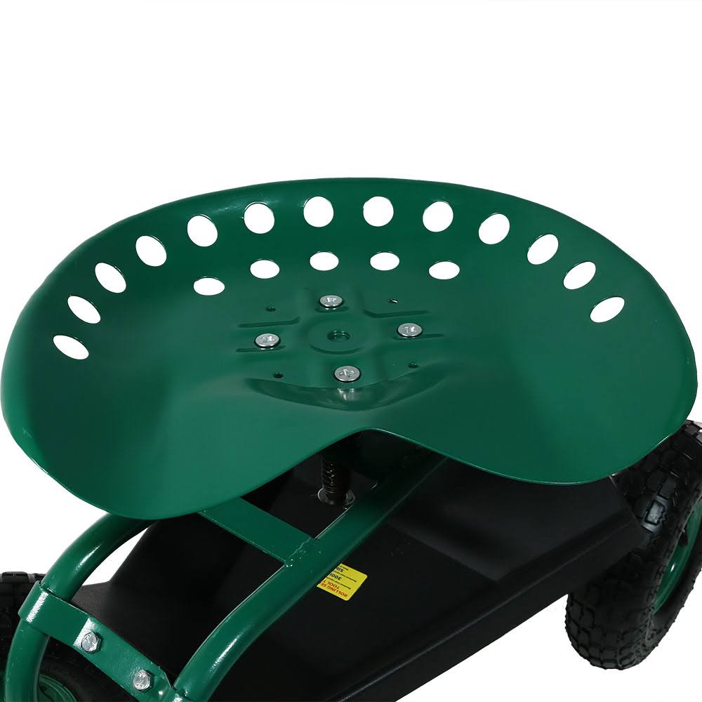 Sunnydaze Green Rolling Garden Cart with Extendable Steering Handle, Swivel Seat u0026 Basket