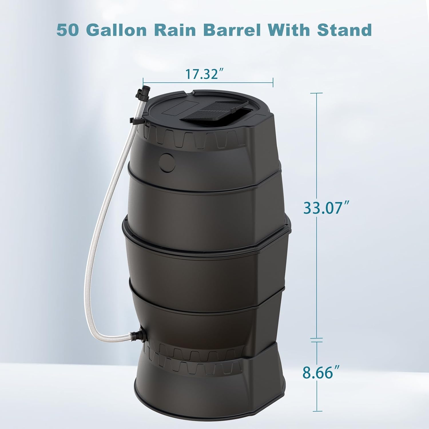 SQUEEZE master 50 Gallon Rainwater Collection Barrel with Stand-BPA Free Home Rain Catcher with Outlet Hose-Flatback Designed Water Storage Collection Barrel for Gardens and Plants