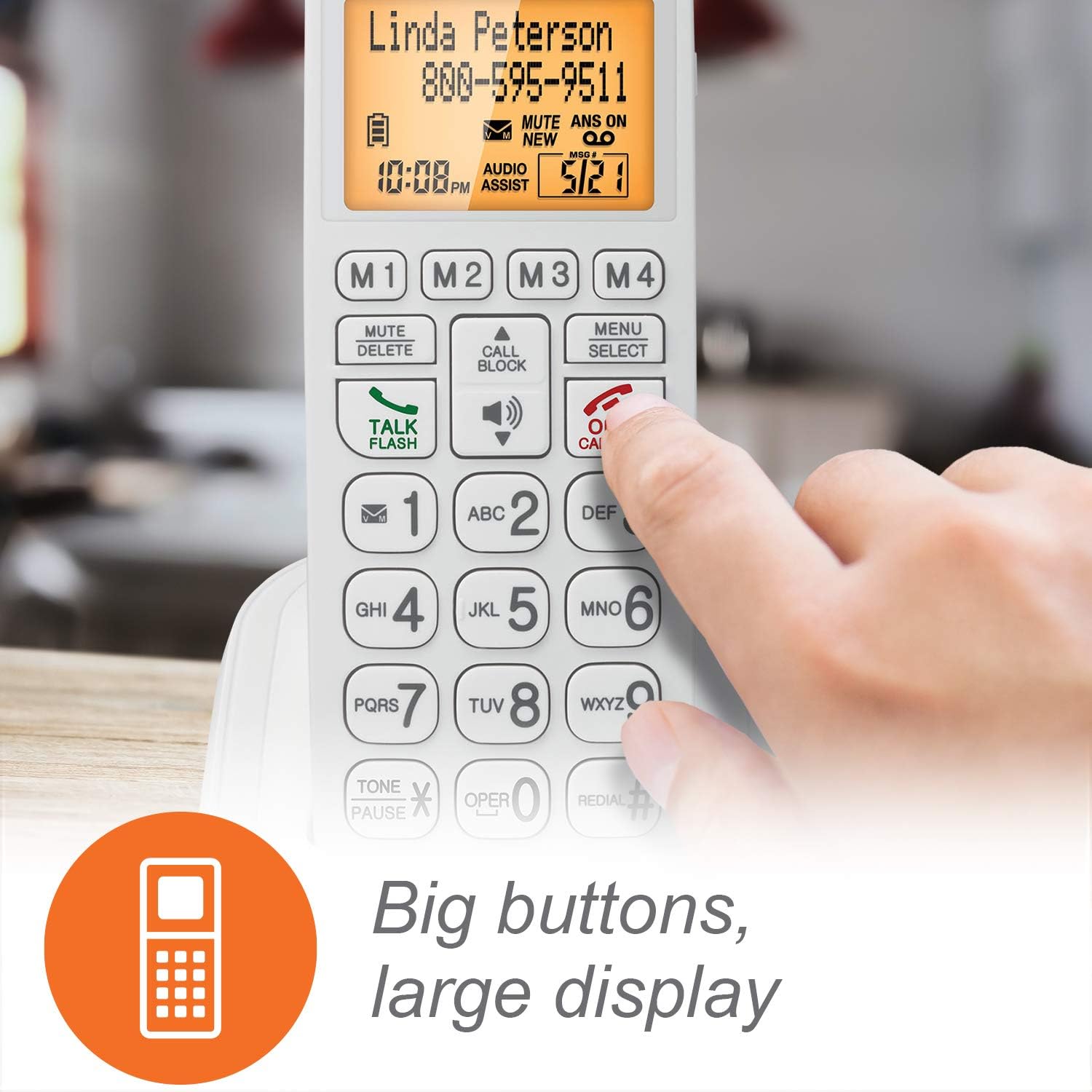VTech SN5147 Amplified Corded/Cordless Senior Phone with Answering Machine, Call Blocking, 90dB Extra-loud Visual Ringer, One-touch Audio Assist on Handset up to 50dB, Big Buttons and Large Display