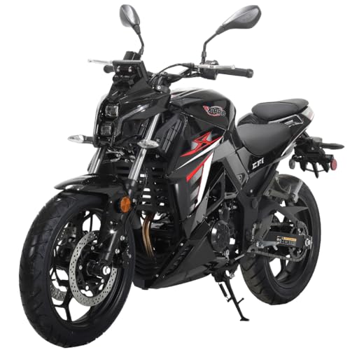 X-PRO Python 250 Electronic Fuel Injection Street Motorcycle with Manual Transmission, Electric Start! 17" Wheels! Assembled In Crate! (Black)