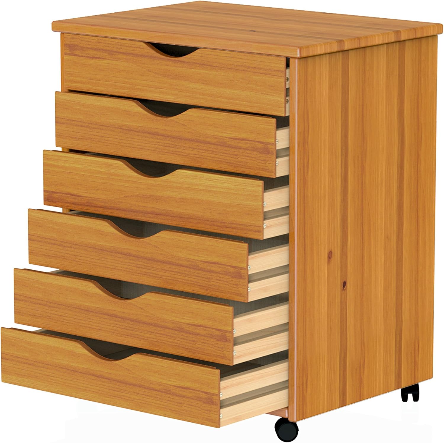 ADEPTUS 76152 6 Drawer Wide Roll Cart, Medium Pine