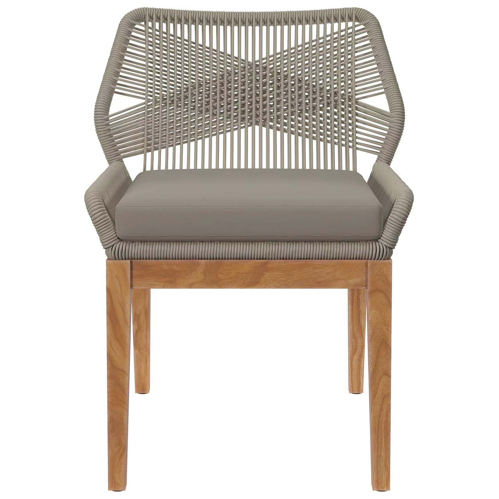 Modway Wellspring 5-Piece Outdoor Patio Teak Wood Dining Set in Light Gray Greige