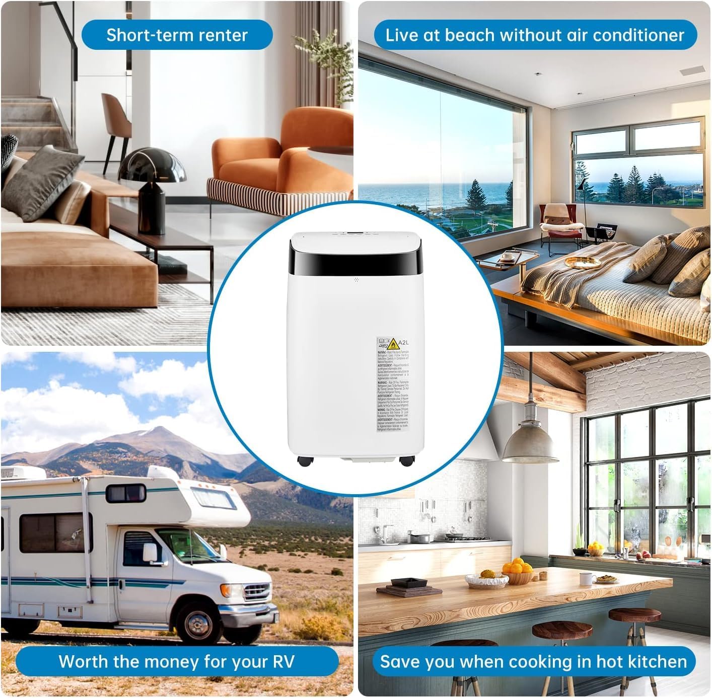 10,000BTU Portable AC, Portable Air Conditioners for Room up to 450 Sq. Ft., 4 Modes Portable AC Unit with Remote Control, Window Installation Kit for Room, Campervan, Office