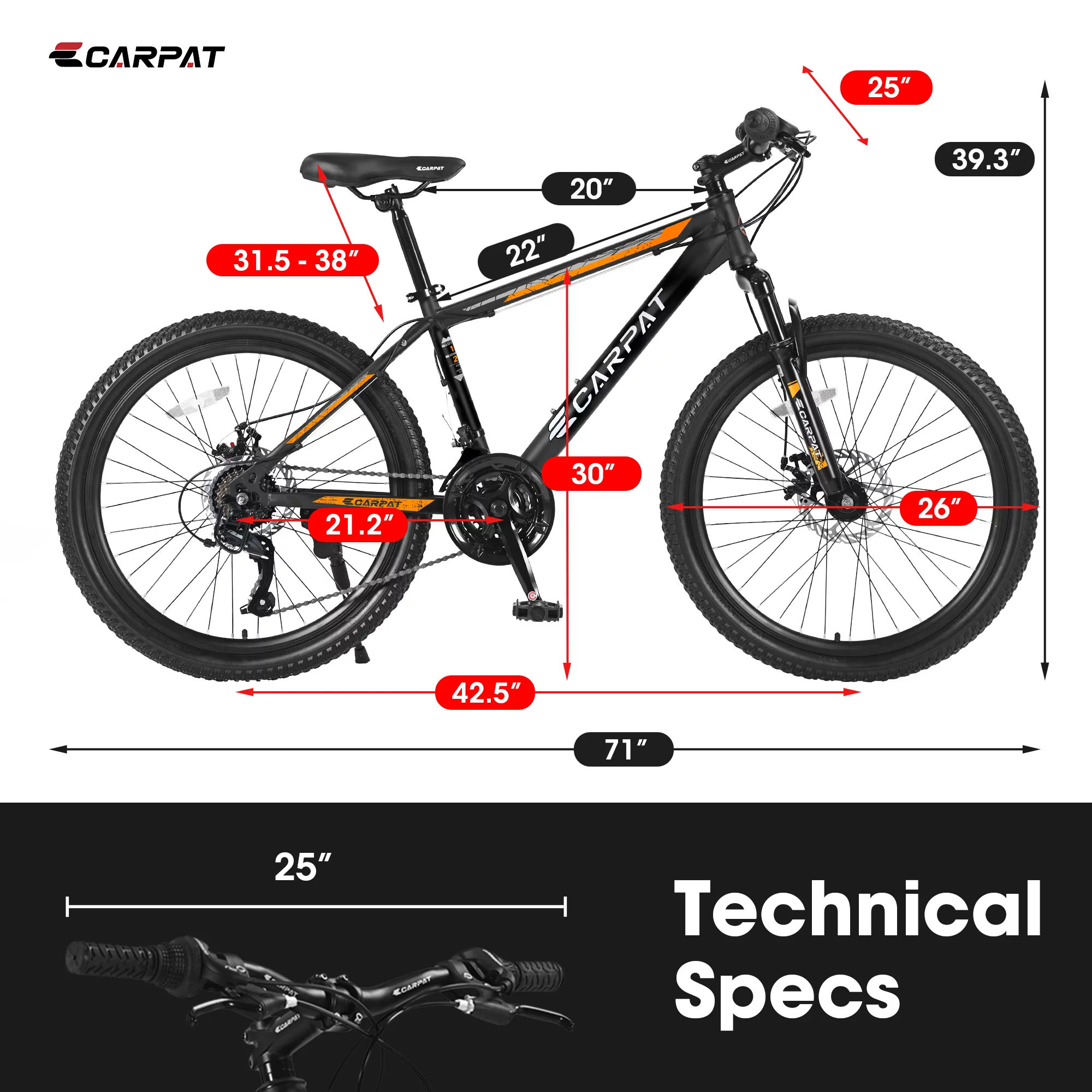 CHAMPIERRE 24 inch Boys Bike, Mountain Bike for Man and Woman, Shimano 21 Speed Bicycle for Boys and Girls,Orange