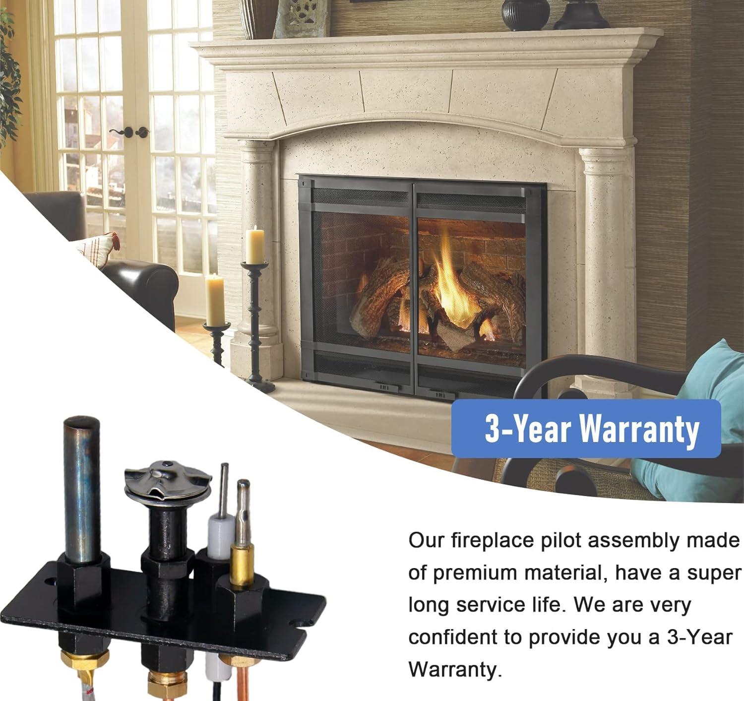 10002264 Propane and Natural Gas Pilot Assembly,LP NG 3 Way Pilot Replacement for Majestic,Temco,Vermont Castings Dutchwest,Fireplace and Stoves,Replaces 10002265