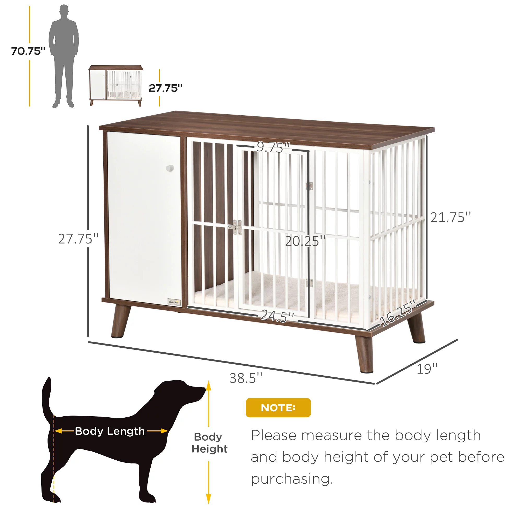 PawHut Wooden Dog Kennel, End Table Furniture with Cushion & Lockable Magnetic Doors, Small Size Pet Crate Indoor Puppy Cage, Brown