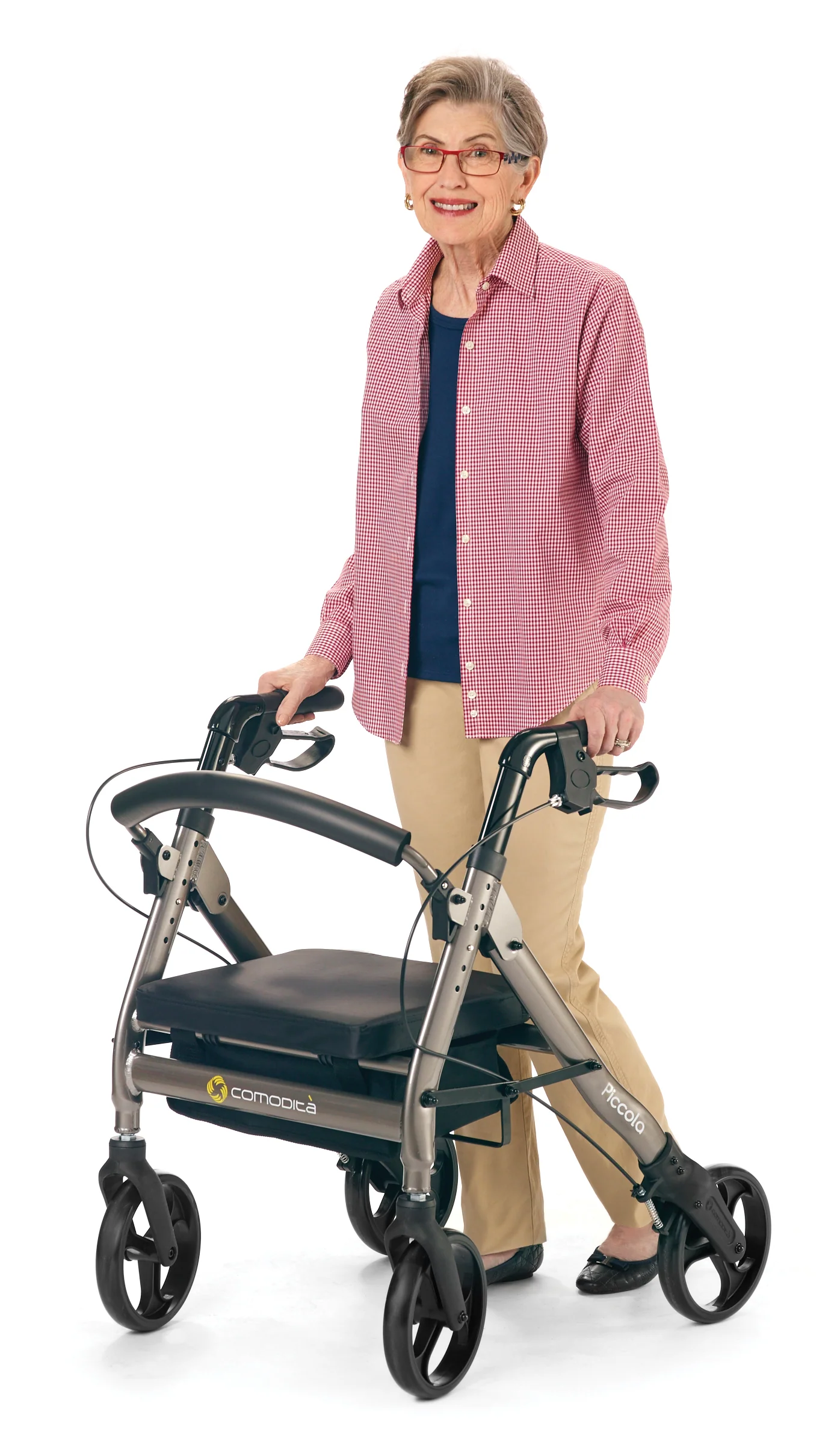 Comodita Piccola (Petite) Heavy Duty Rollator Walker with Comfortable 15 Wide Seat (Metallic Red)