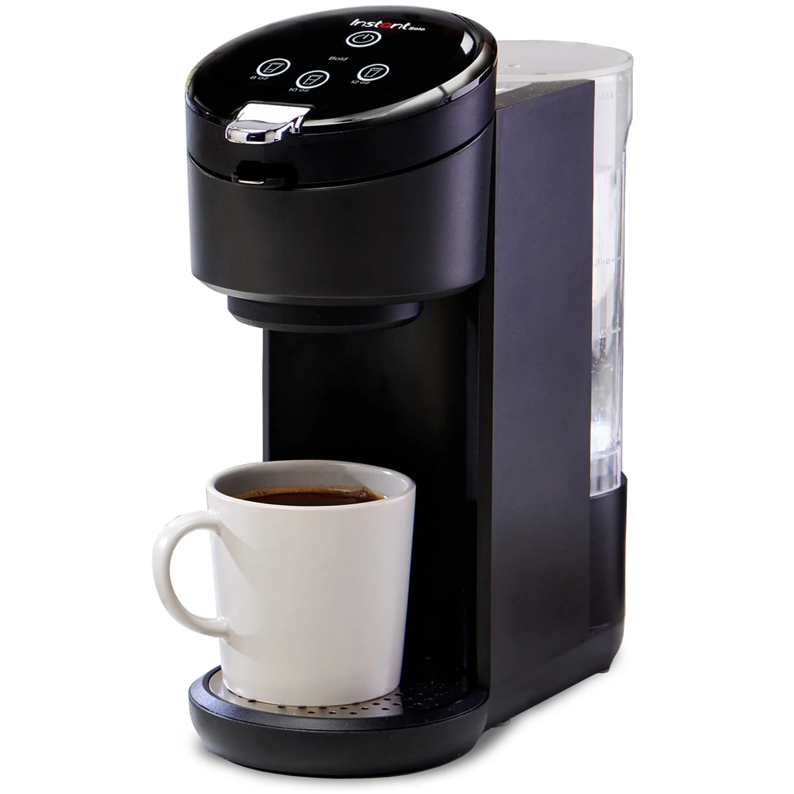 Instant Solo 2-in-1 Single Serve Coffee Maker for Ground Coffee or K-Cup Pods with 3 Brew Sizes, Maroon Red