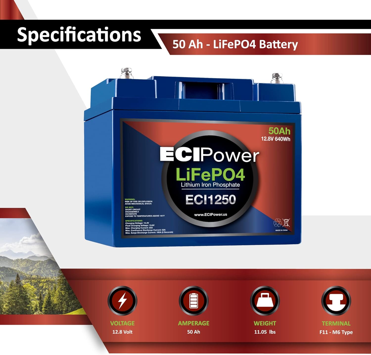 ECI Power 12V 200Ah Lithium LiFePO4 Deep Cycle Rechargeable Battery | 2000-5000 Life Cycles & 10-Year lifetime | Built-in BMS | Perfect for RV, Solar, Marine, Overland, Off-Grid Applications