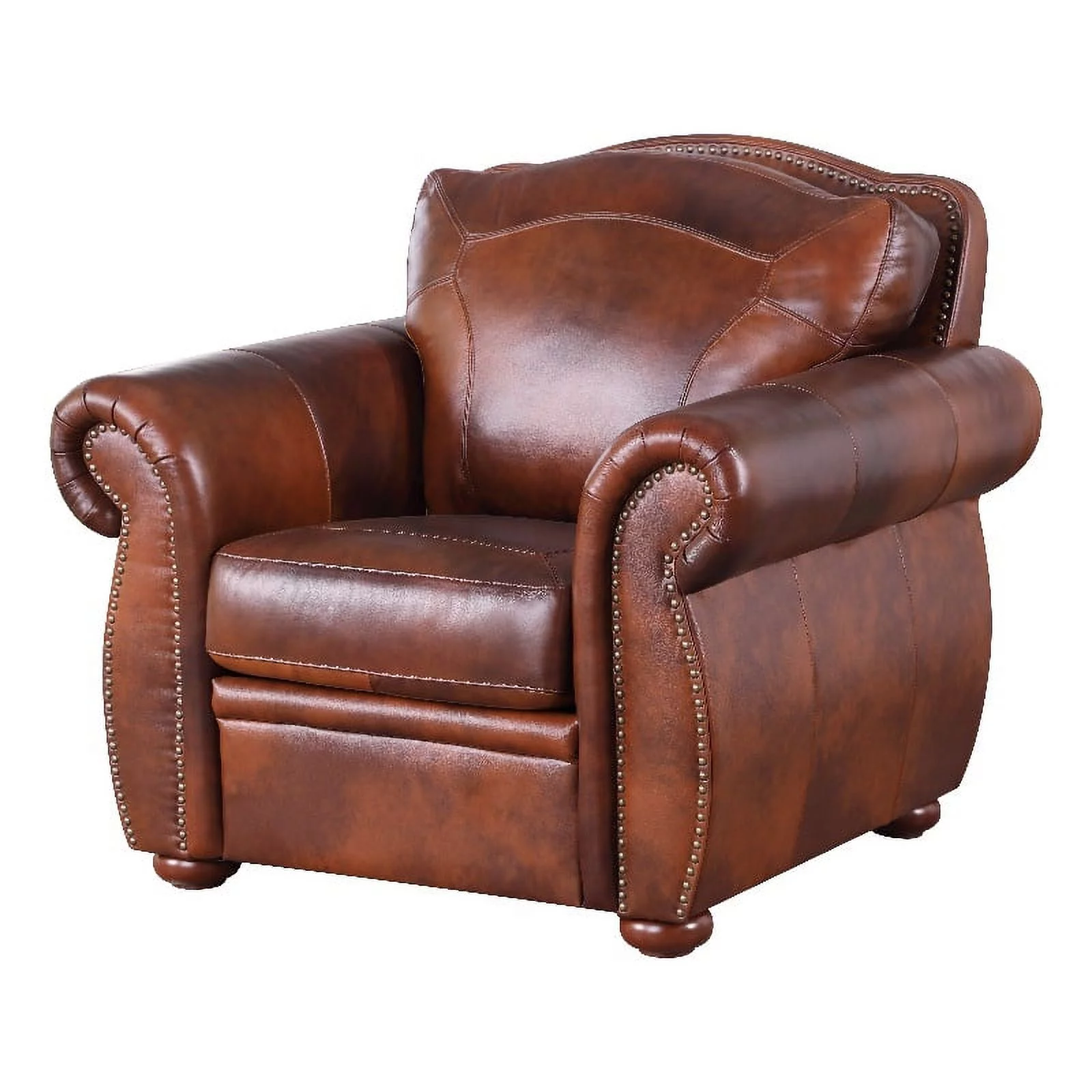 Leather Lusso Rowan Traditional Genuine Leather Accent Chair in Marco Brown