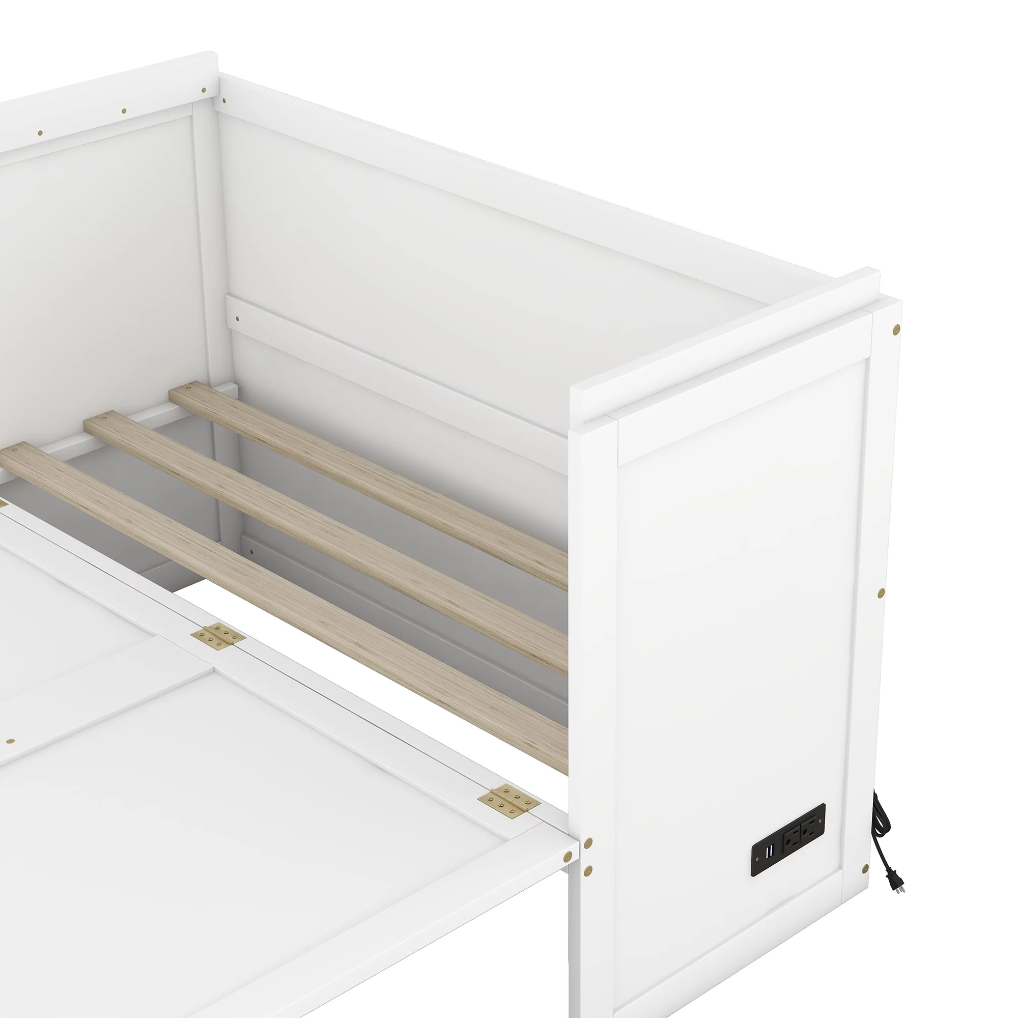 Bellemave Full Size Murphy Bed, Solid Wood Full Murphy Cabinet Bed with USB Port, Easy Fold Modern Murphy Beds with 2 Storage Drawers for Guest Room Home Office (Full,White)