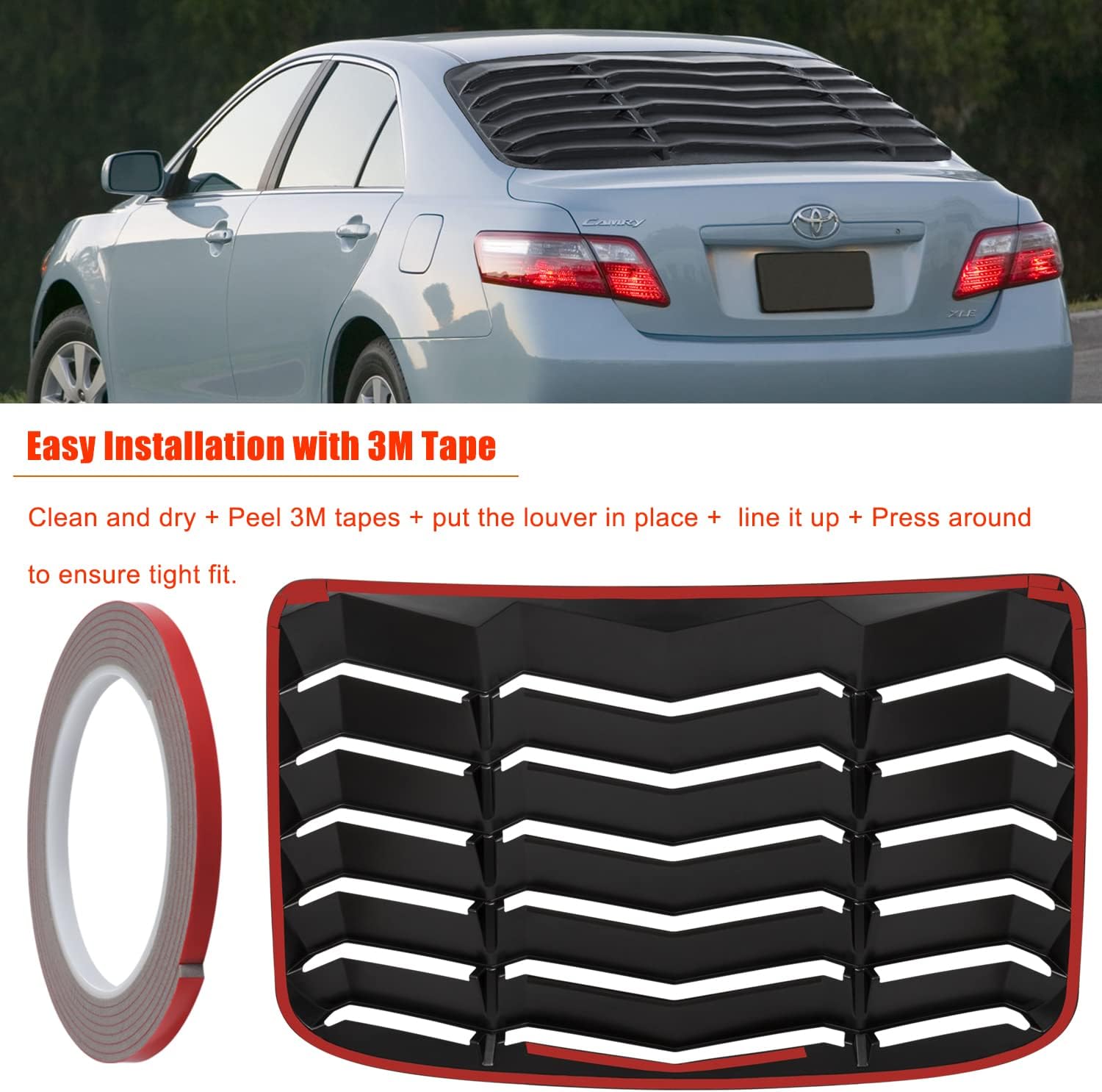 Rear Window Louver for Toyota Camry 2007 2008 2009 2010 2011 ABS Sun Shade Windshield Cover GT Lambo Style (Matte Black)