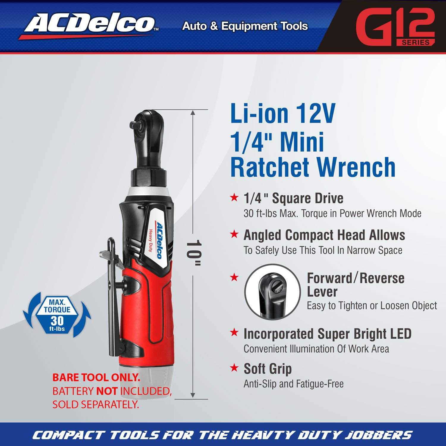 ACDelco ARW1207T G12 Series 12V Cordless Li-ion 1/4 inch 30 ft-lbs. Ratchet Wrench - Shop Hardware Tools Online Store