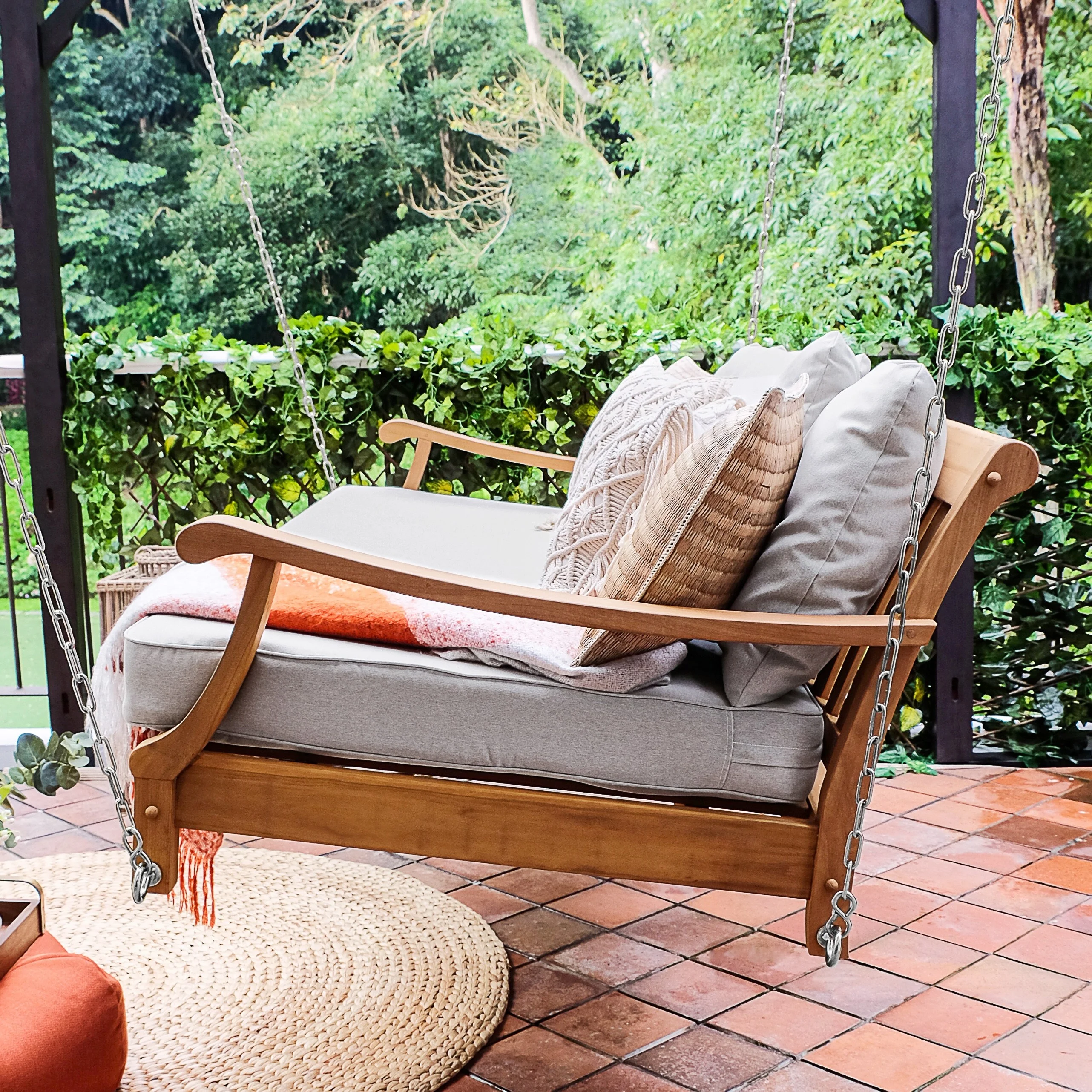 Cambridge Casual  Robin Teak Wood Outdoor Swing Daybed with Cushion