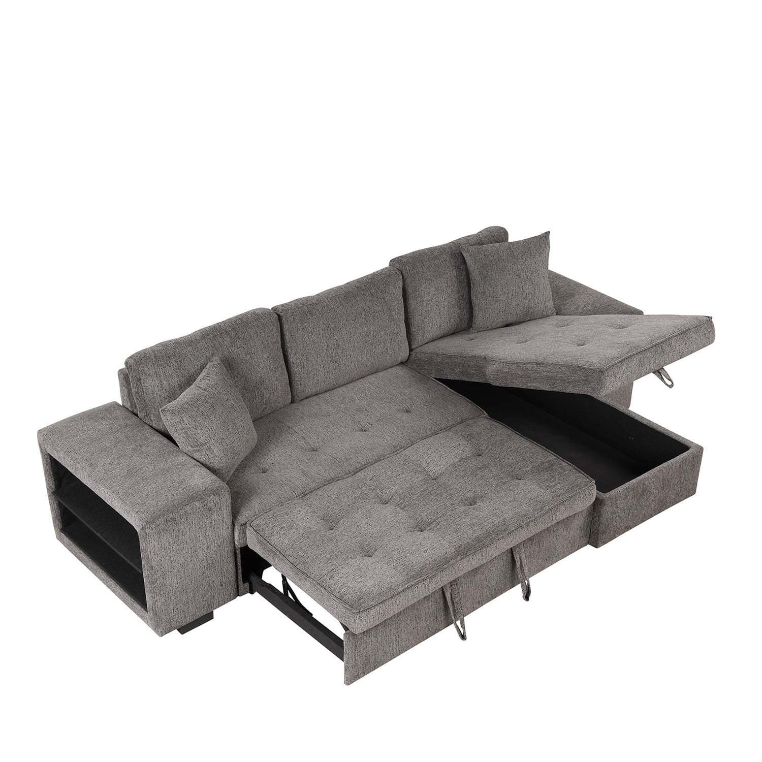 Churanty 104" Reversible Sectional Couch with Pull Out Bed,L Shape 3 Seat Sleeper Sofa with Storage Chaise and 2 Stools for Living Room,Knox Charcoal