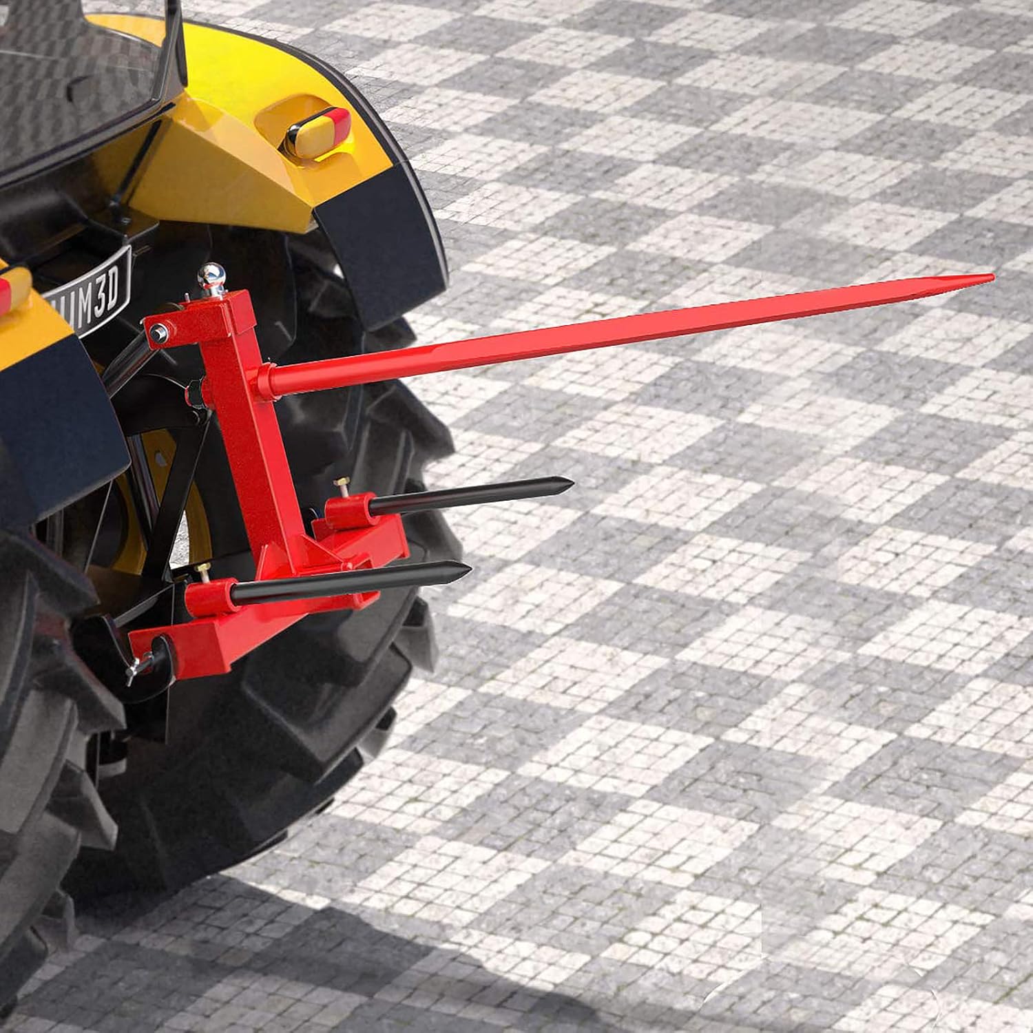 Sulythw 49” Hay Bale Spear 3 Point Trailer Hitch with 2" Receivers for Category 1 Tractors with 2 x 17” Stabilizer Spears 3000lbs Capacity & 1-7/8'' Trailer Ball Gooseneck Drawbar