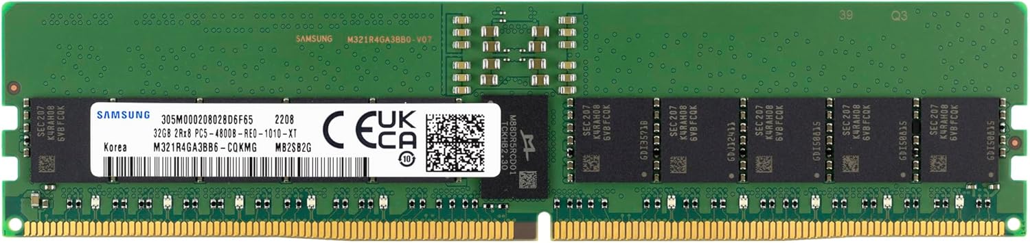 Samsung 32GB DDR5 4800MHz PC5-38400 ECC RDIMM 2Rx8 Dual Rank 1.1V Registered DIMM 288-Pin Server RAM Memory M321R4GA3BB6-CQK
