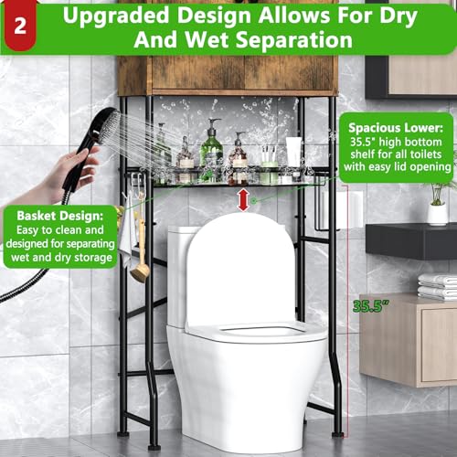 Over The Toilet Storage Cabinet - 2-Door Design Bathroom Organizers Shelf, Freestanding Space-Saver Above Toilet Storage Cabinet with Privacy Protection Rack, Water-Resistant Toilet Shelves (White)