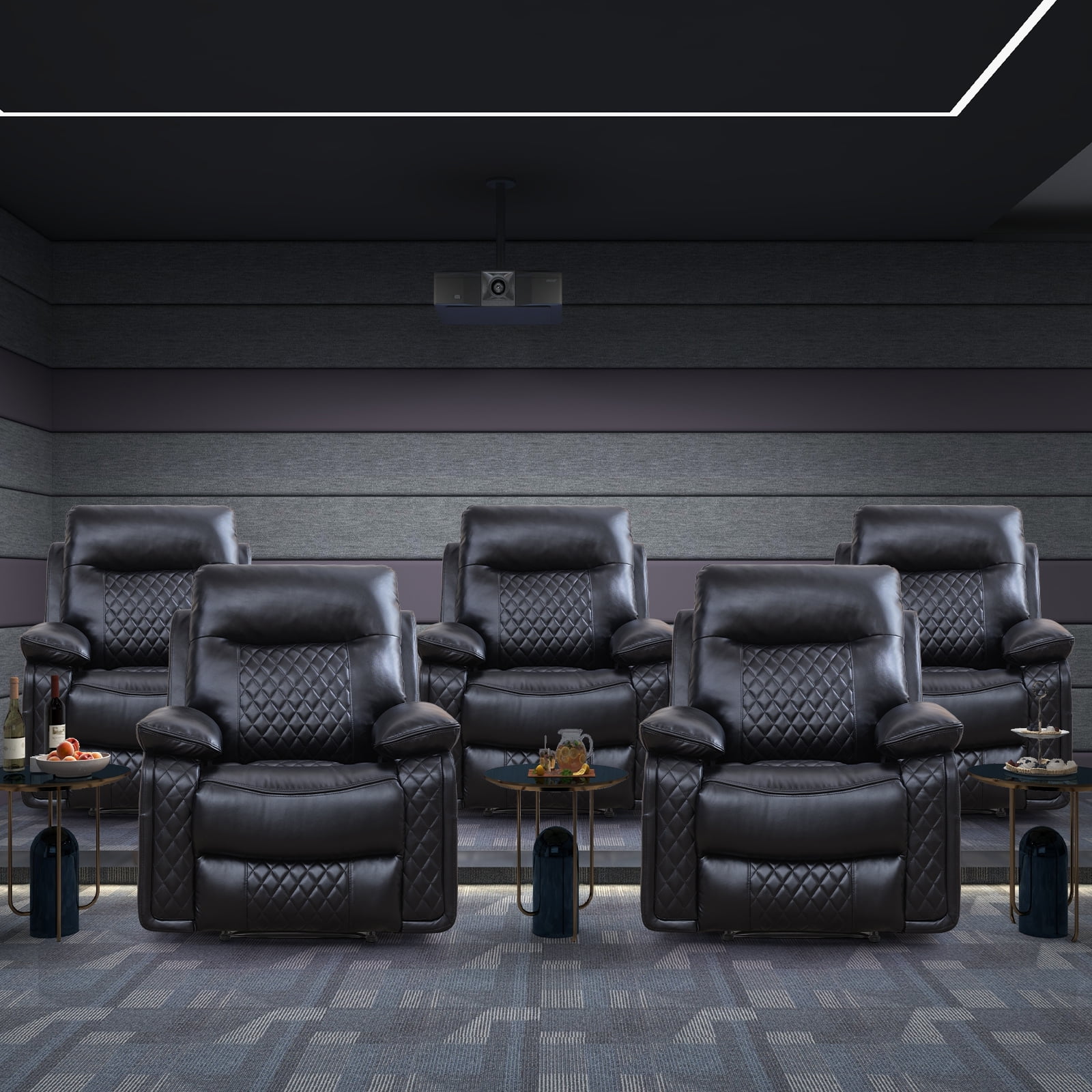 BonzyHome Recliners Single Recliner Chairs for Adults, Reclining Chair Manual Sofas for Living Room Overstuffed Home Theater Seating PU Leather Reclining Furniture, Black