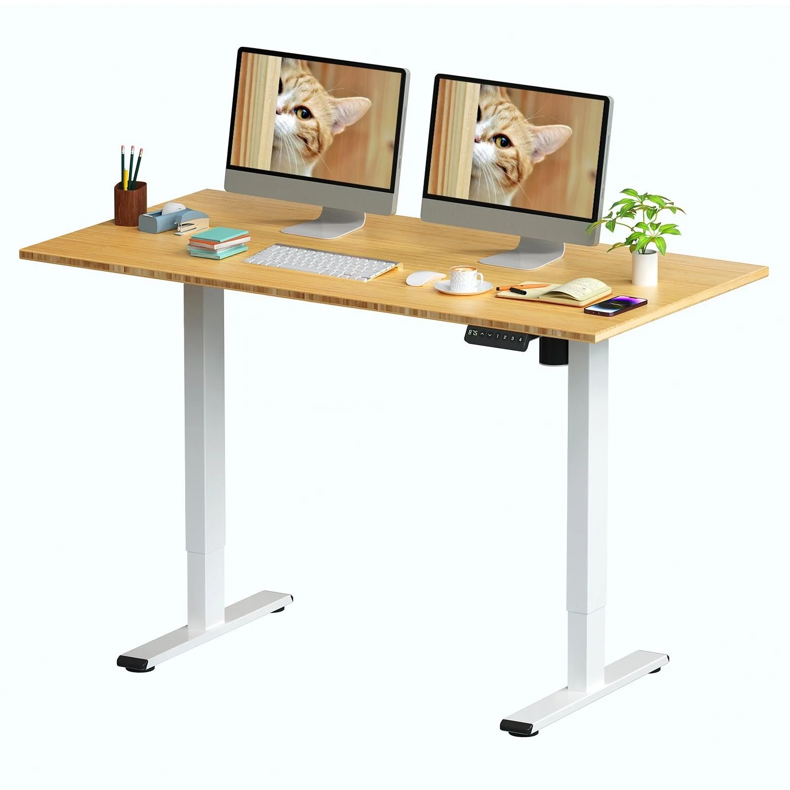 FlexiSpot  100% Bamboo Whole-Piece Desktop Ergonomic Electric Home Office Standing Desk Memory Controller 60''X30'' - White