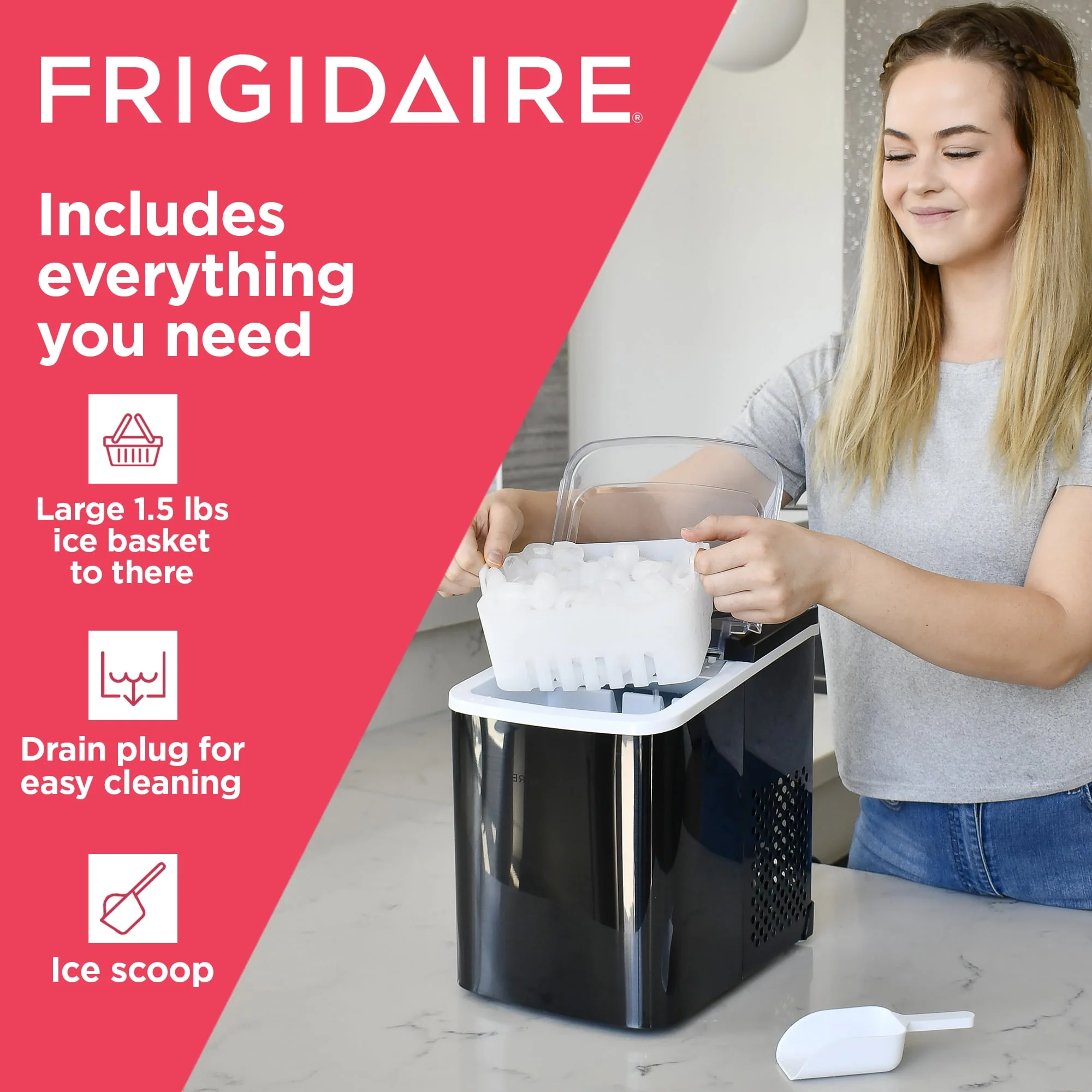 Frigidaire 26 lb. Countertop Ice Maker (Ice Nuggets) EFIC117-SS, Black Stainless Steel