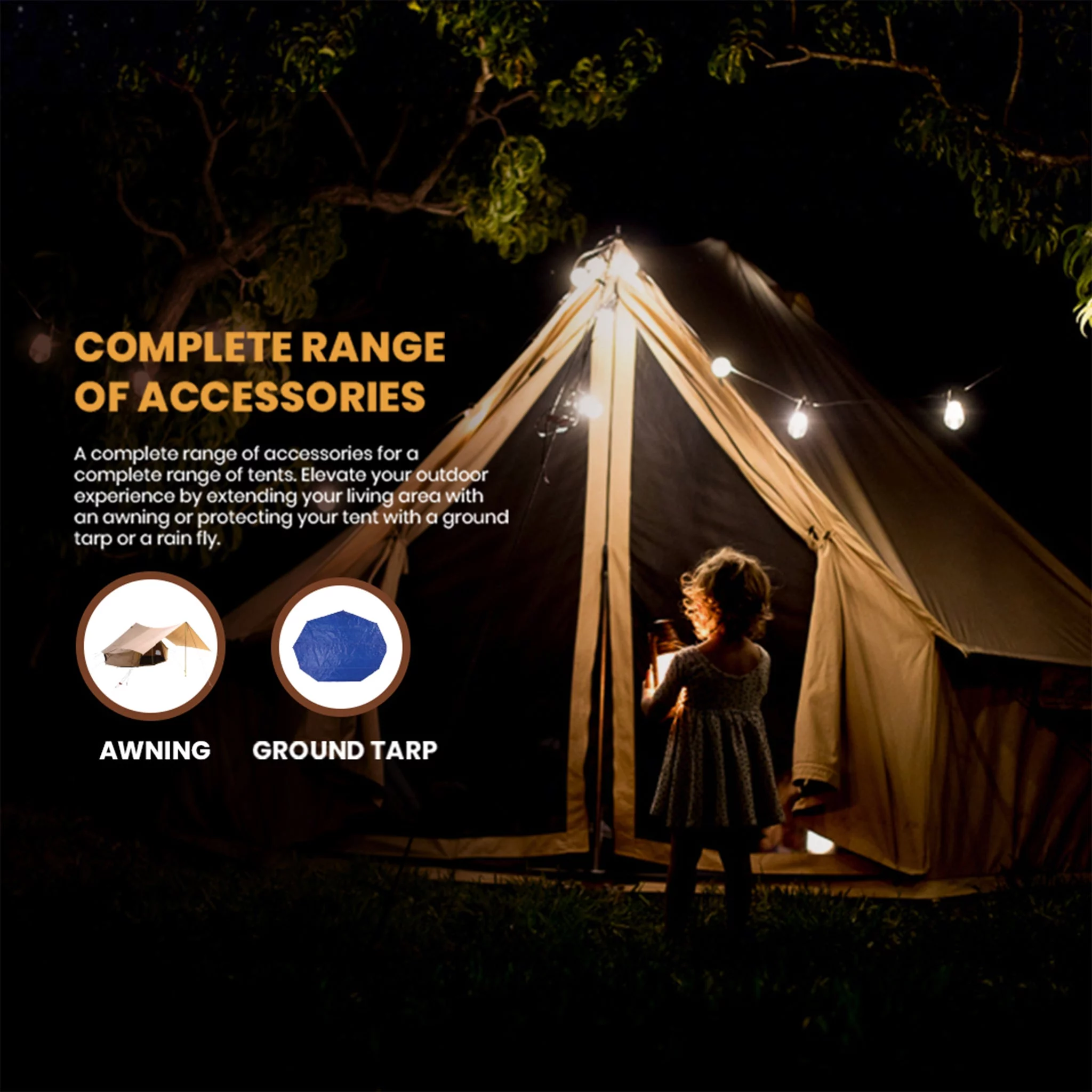 WHITEDUCK Regatta Canvas Bell Tent w/Stove Jack, Sandstone Beige, 13', Water Repellent 4-Season Camp