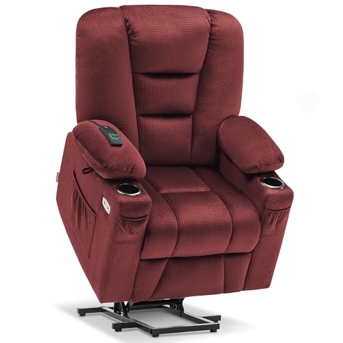 MCombo Small Power Lift Recliner Chair with Massage and Heat for Petite People, Cup Holders, USB Ports, Side Pockets, Fabric 7569 (Small-Regular, Brown)