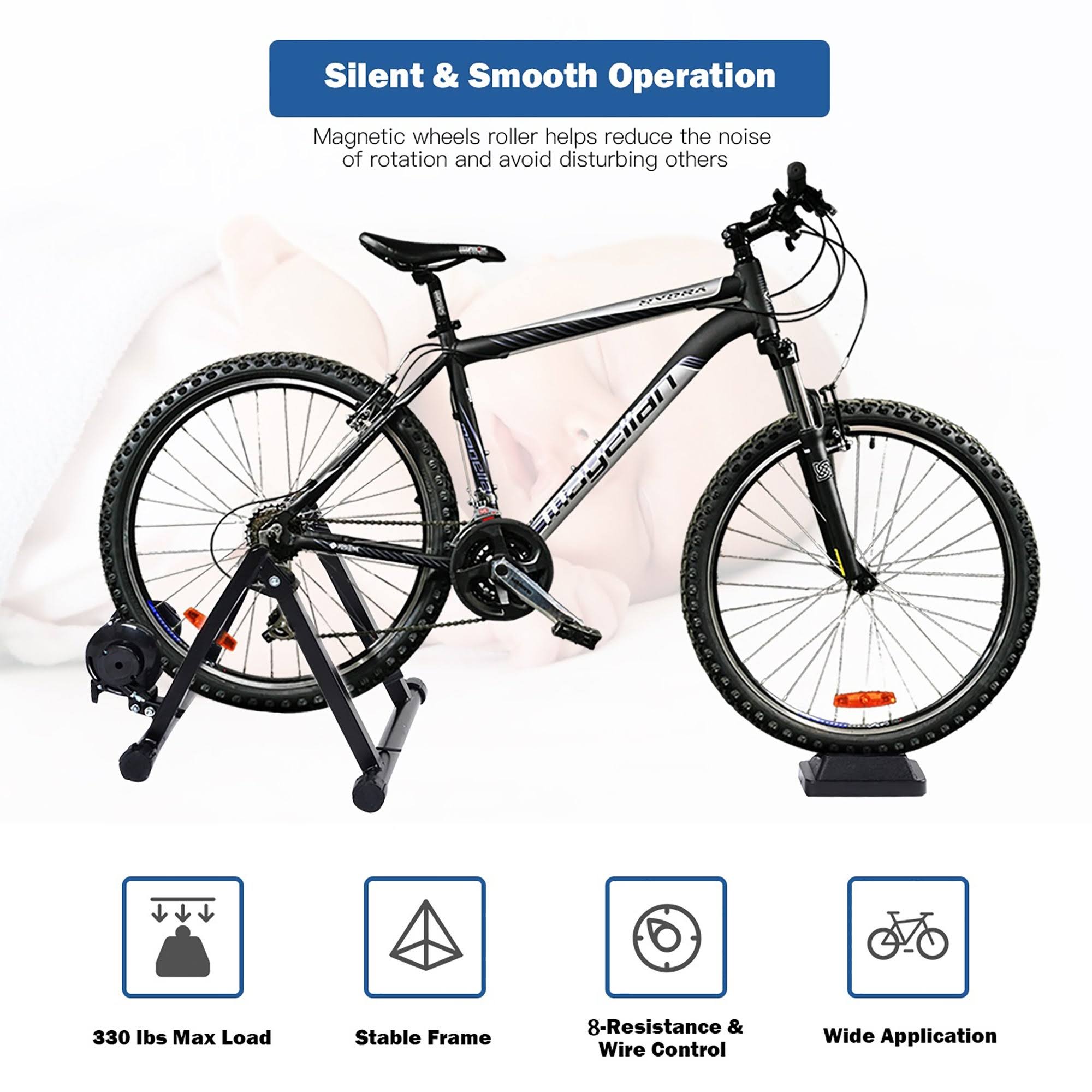 Costway Magnetic Indoor Bicycle Bike Trainer Exercise Stand 8 Levels - Black