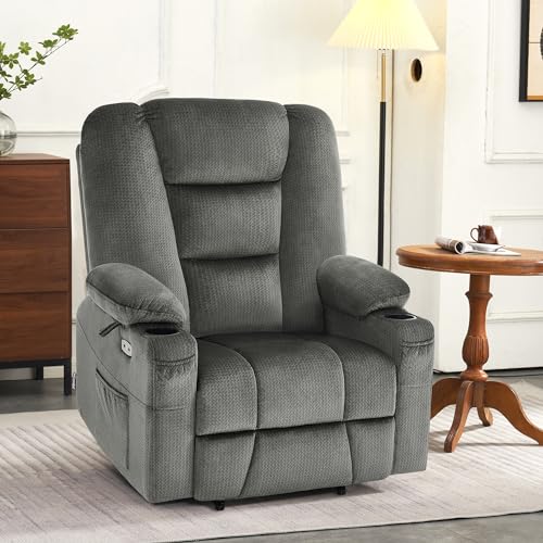 MCombo Small Power Lift Recliner Chair with Massage and Heat for Petite People, Cup Holders, USB Ports, Side Pockets, Fabric 7569 (Small-Regular, Brown)