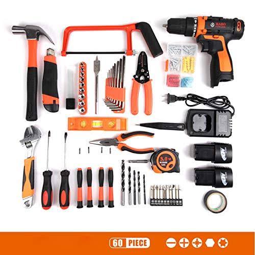 jar-owl Tool Kits 16.8V Cordless Drill Lithium Lon with 91 Piece Tool Set Combination Package and Plastic Toolbox Storage Case