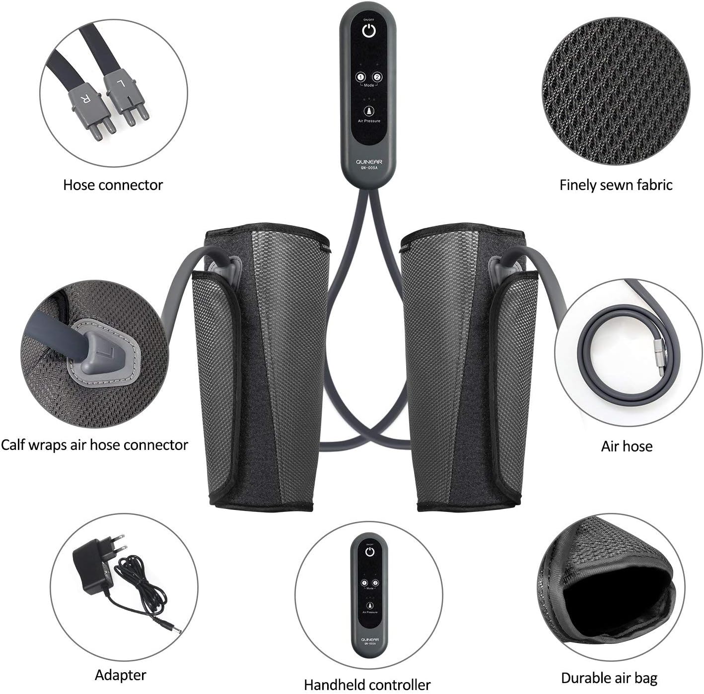 QUINEAR Leg Massager, Air Compression Calf Wraps Massager for Leg Circulation and Swelling Pain Relief 2 Modes 3 Intensities