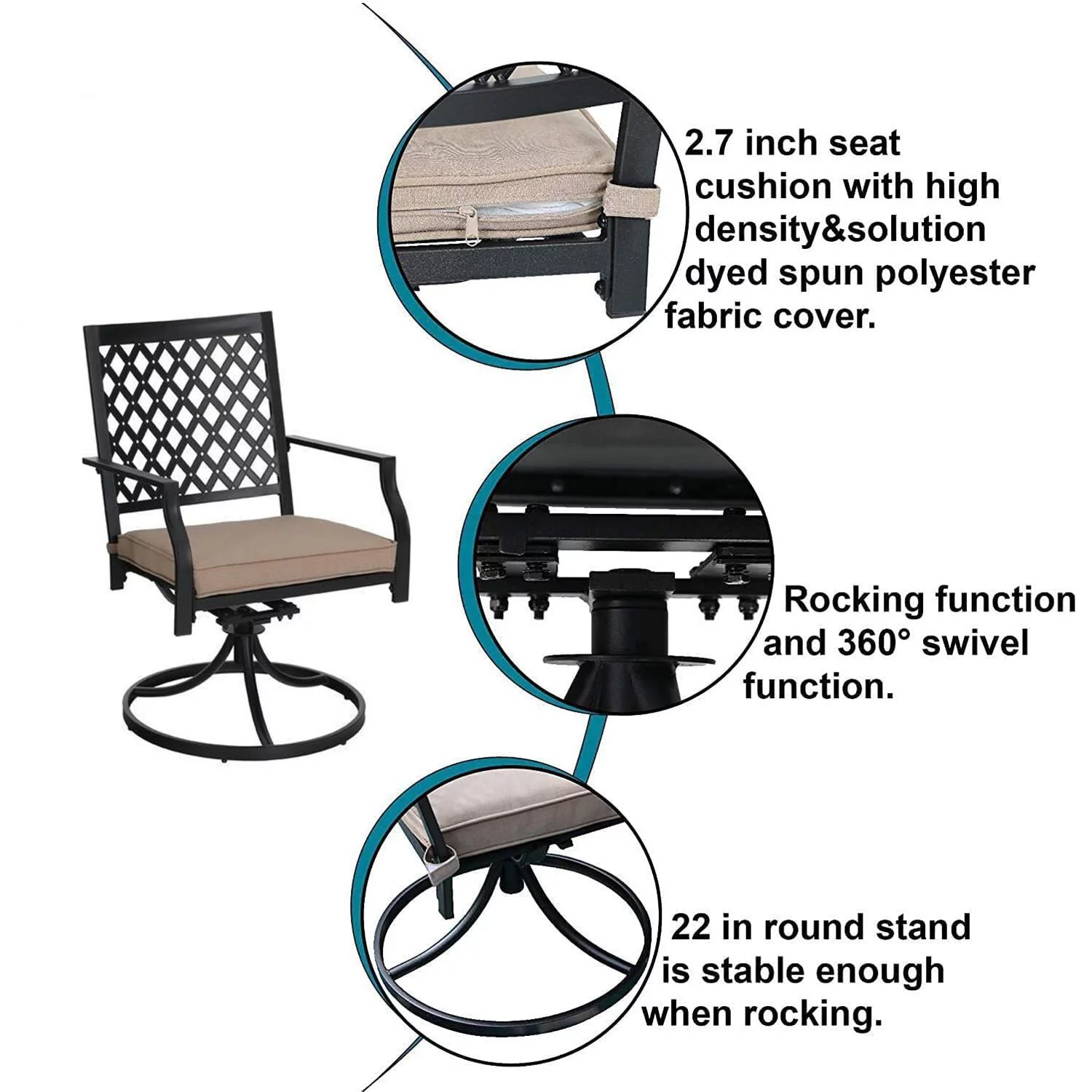 Sophia & William 5-Piece Steel Outdoor Patio Dining Set with Square Metal Table and Swivel Chairs Furniture Set