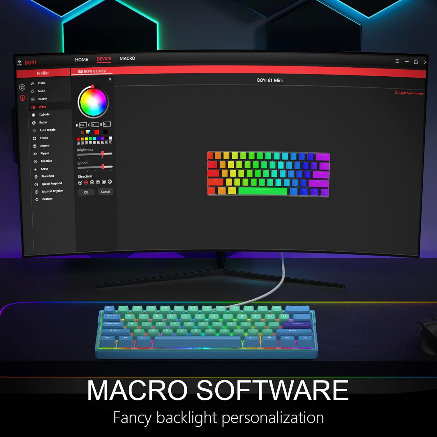 BOYI Wireless 60% Hot Swappable RGB Mechanical Keyboard,Bluetooth 5.0/Type-C Wired Dual Mode PBT Keycaps Ergonomic Gaming Keyboard for Win Mac Gamer PC Gamer (Cherry MX Brown Switch)
