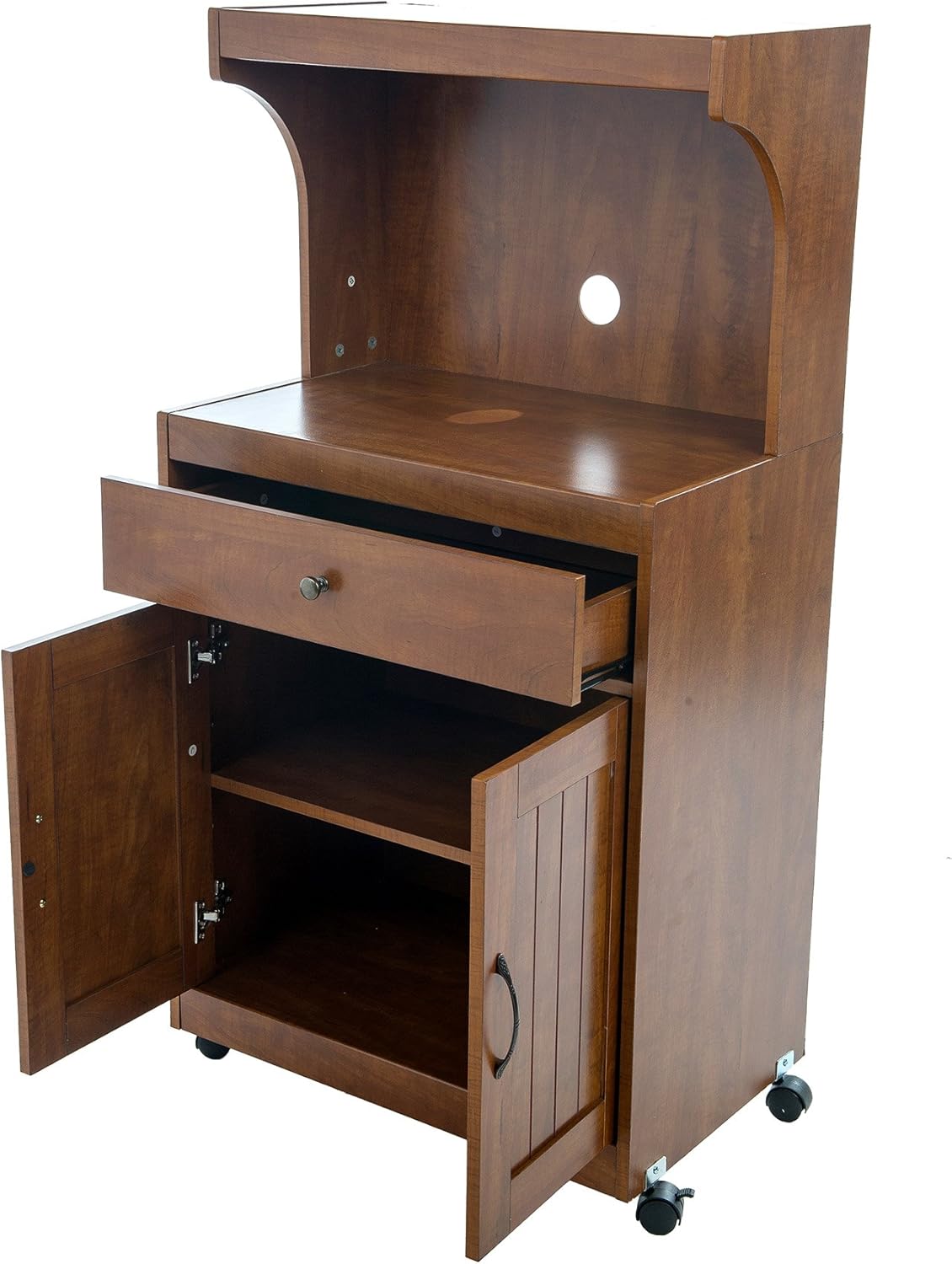 Home Source Industries Kevin Oak Microwave Cart, Light Walnut