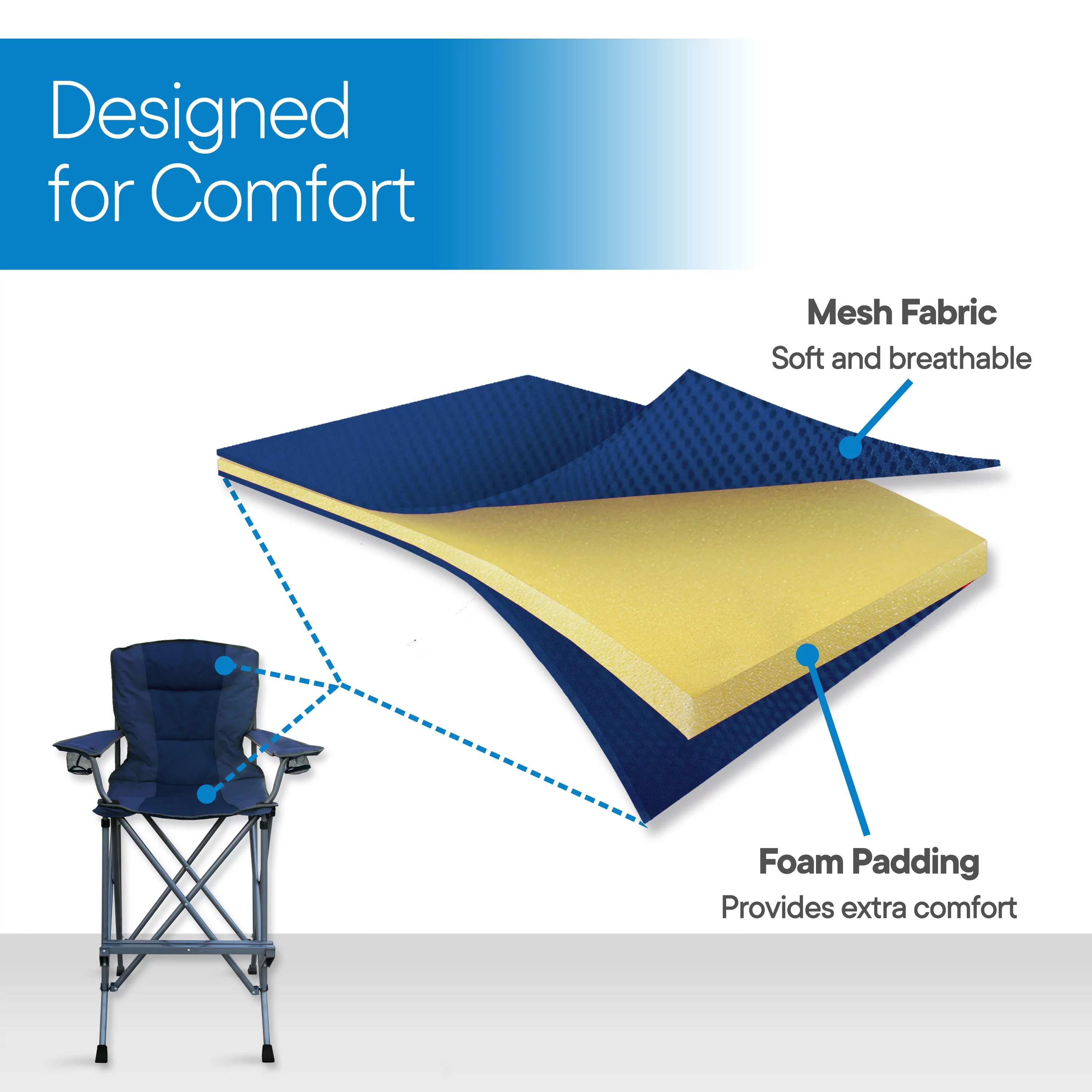 Extra Tall Folding Chair - Bar Height Director Chair for Camping, Home Patio and Sports - Portable and Collapsible with Footrest and Carrying Bag - Up to 300 lbs Weight Capacity (Blue)